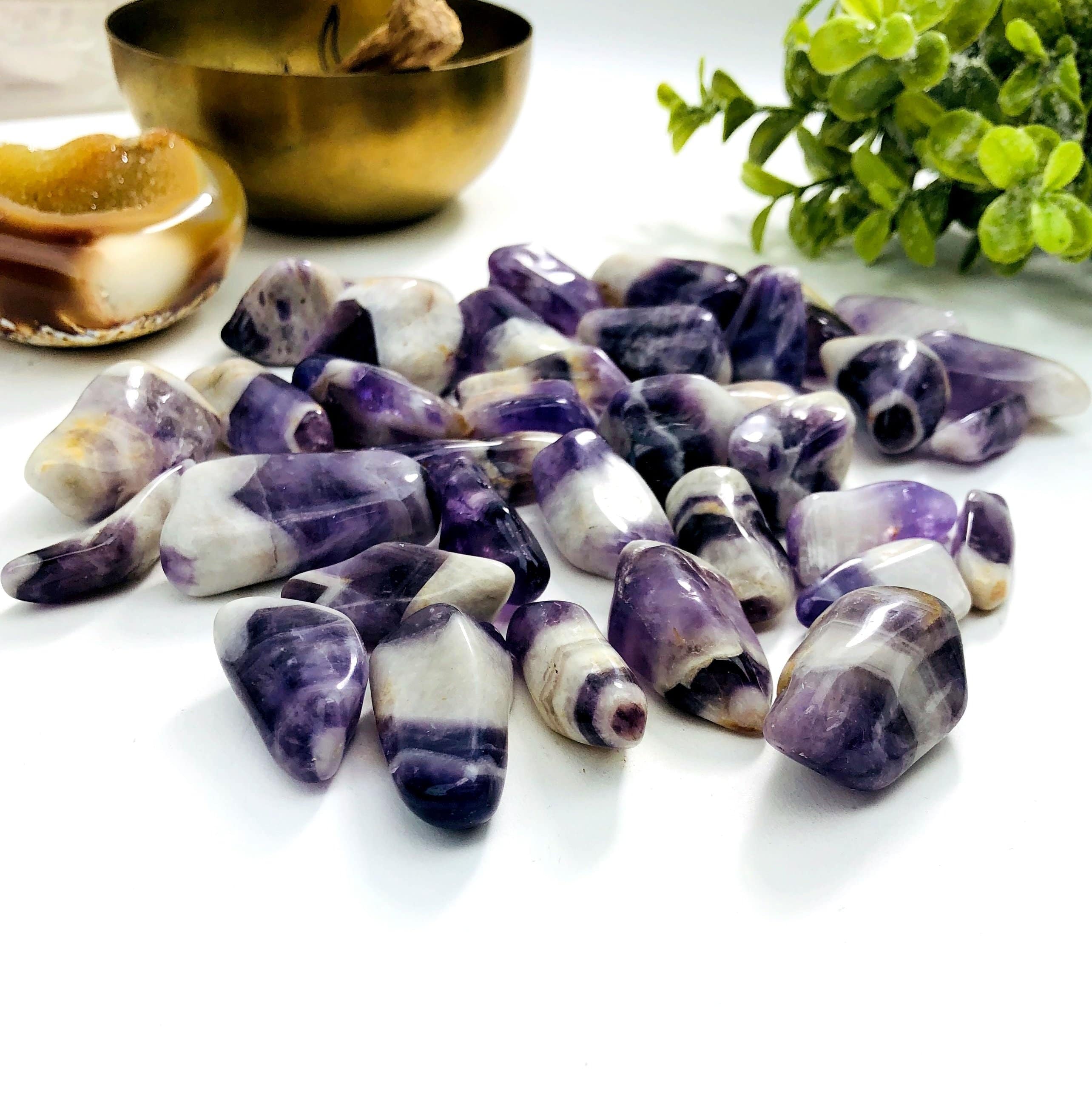 1 lb Chevron Amethyst Tumbled Gemstones - Medium Size