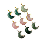 Gemstone Moon Crescent Pendant with Electroplated Edge