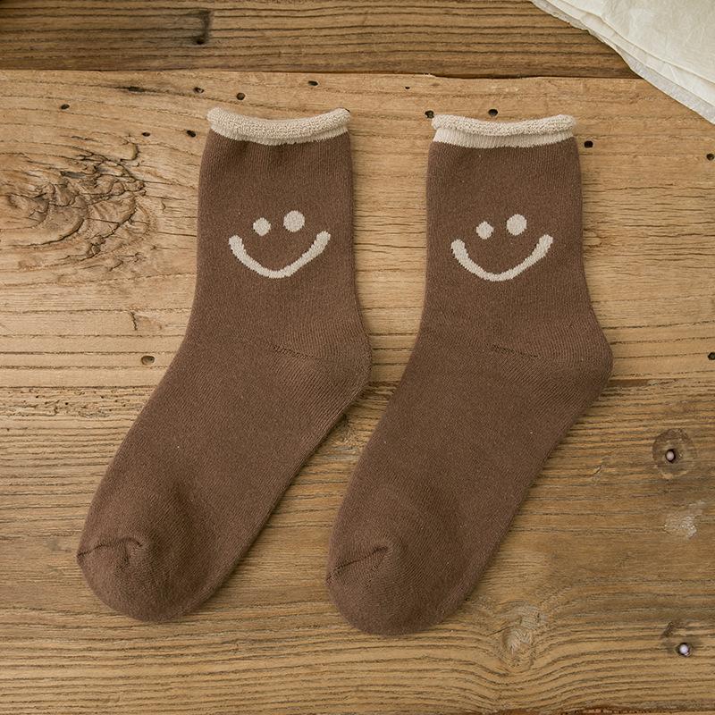 Lovely Smile Face Cotton Socks, 5 pairs