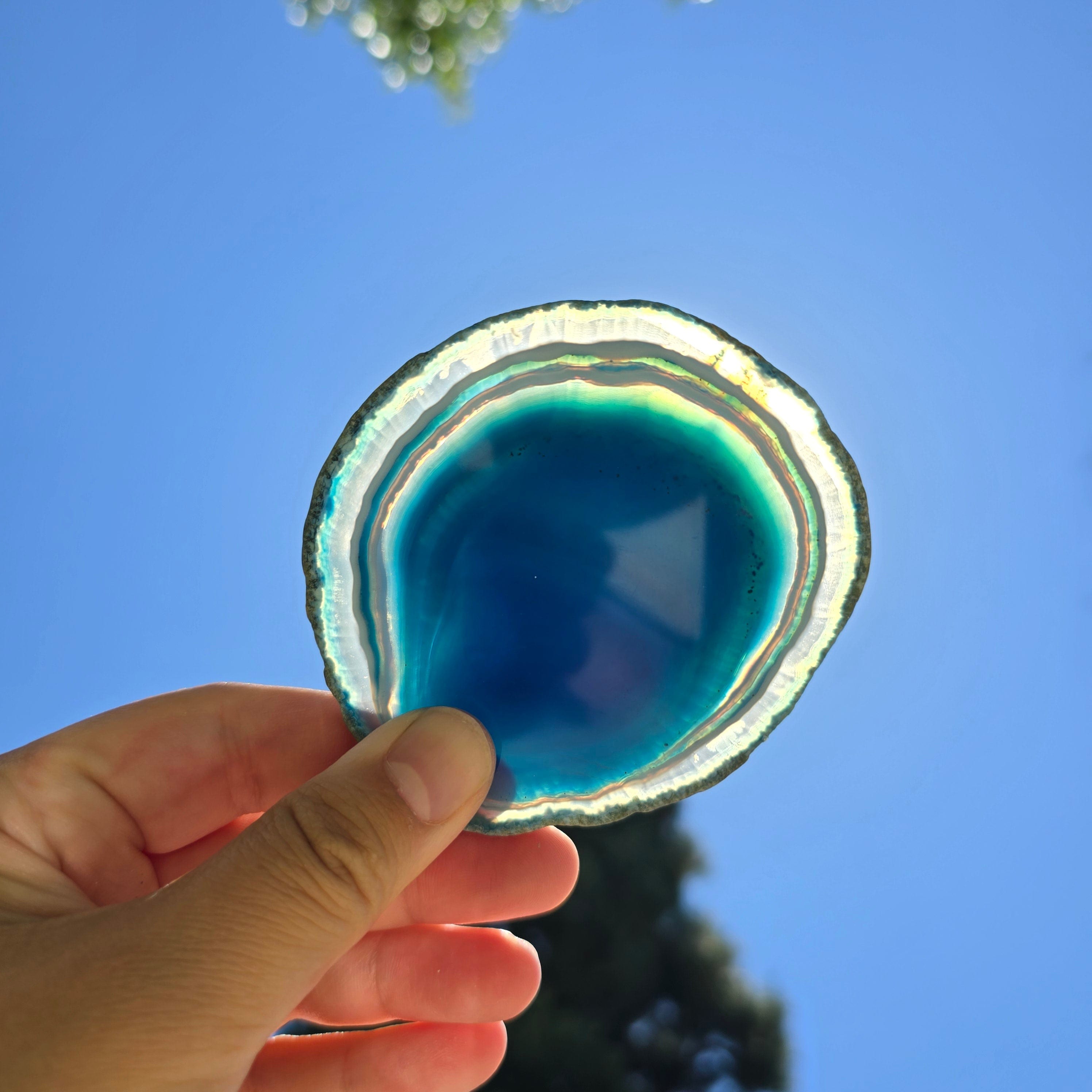 Agate Slice Set - Set of Six Blue Agate Crystal Coasters Matching A Grade Sliced Geodes