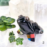 Black Onyx Crystal Frog with Shell and Gemstone Inlays - YOU CHOOSE