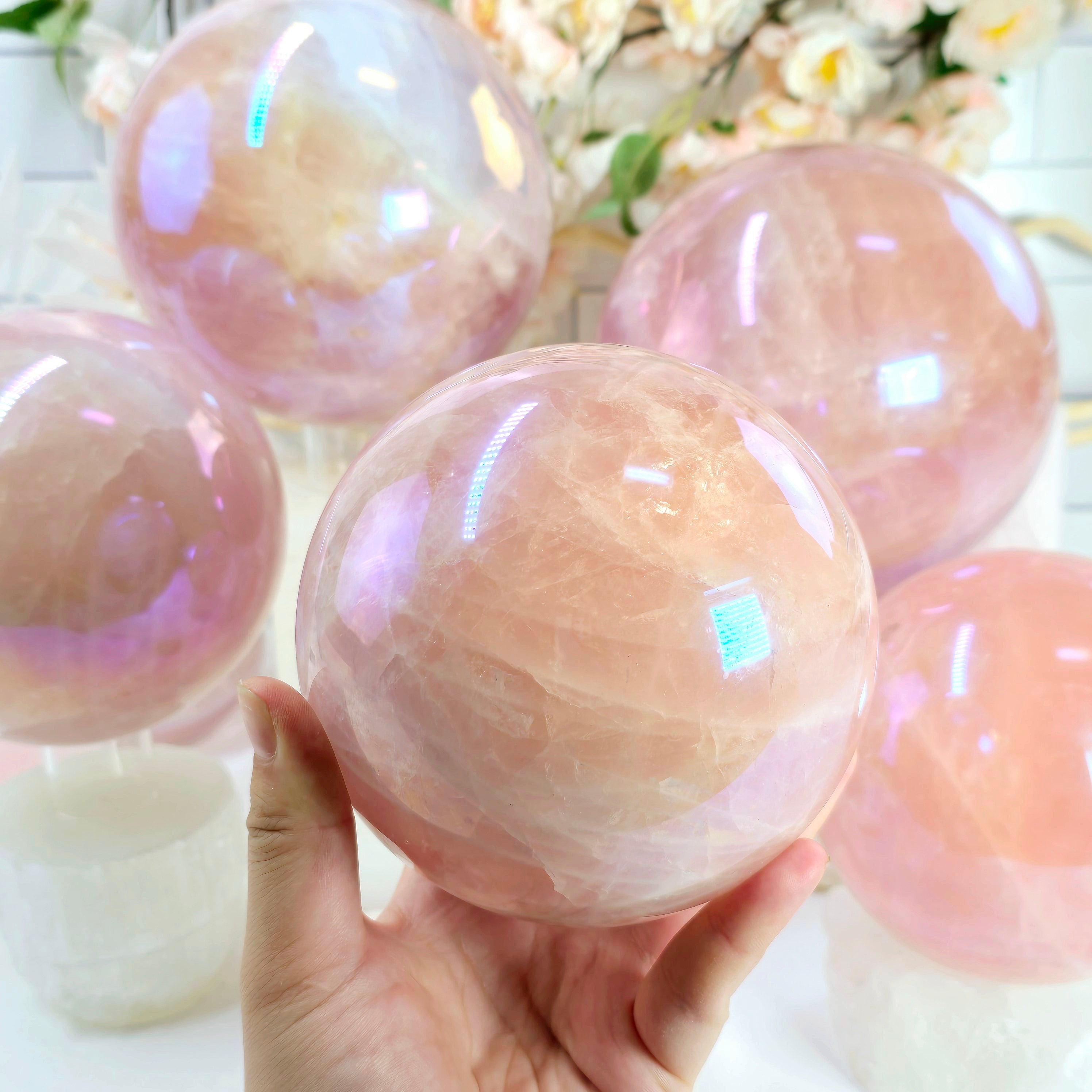 Angel Aura Rose Quartz Large Crystal Sphere - You Choose