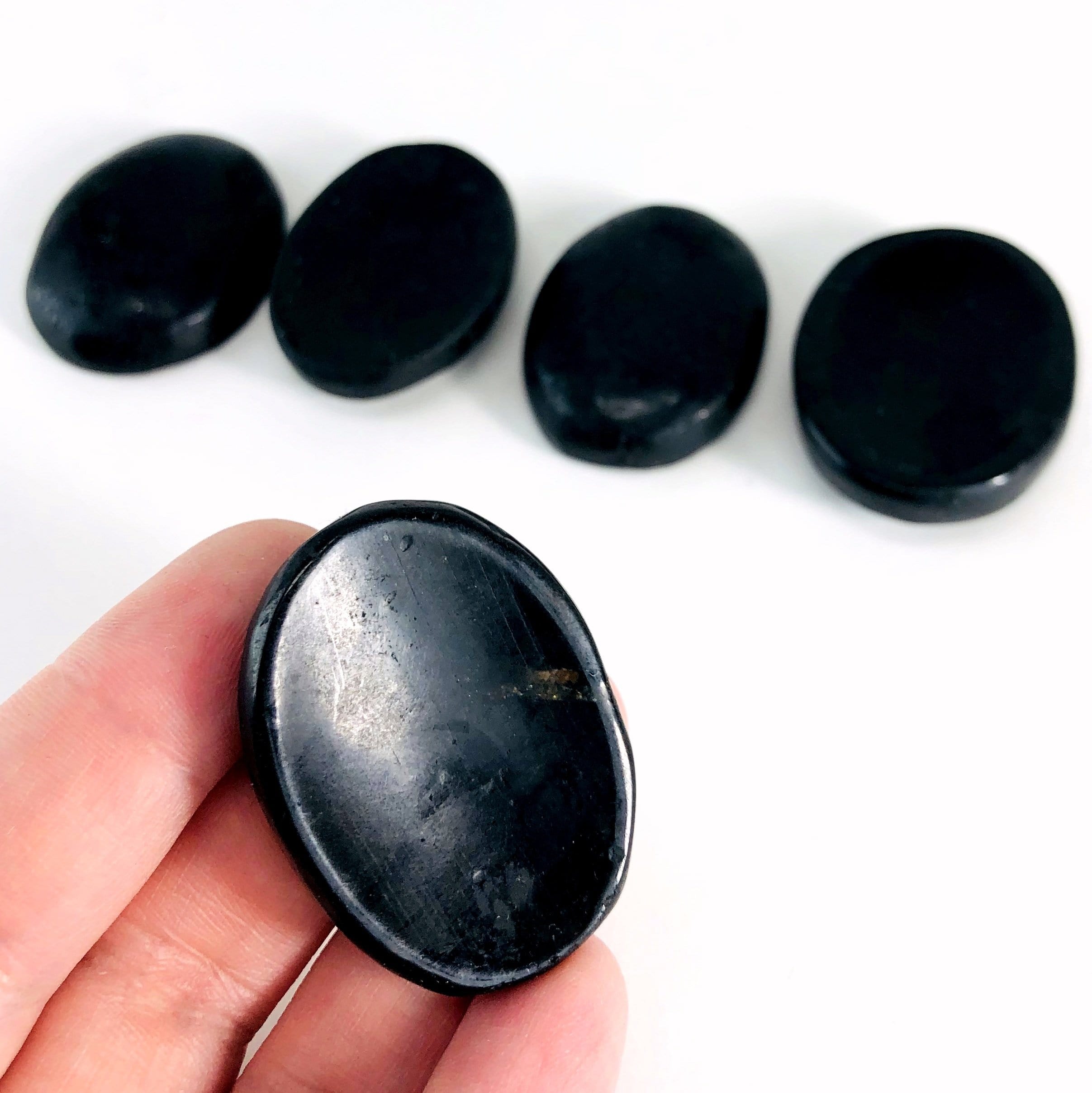 Black Tourmaline Worry Stone - Thumb Stone (2BROWNSHELF-62)