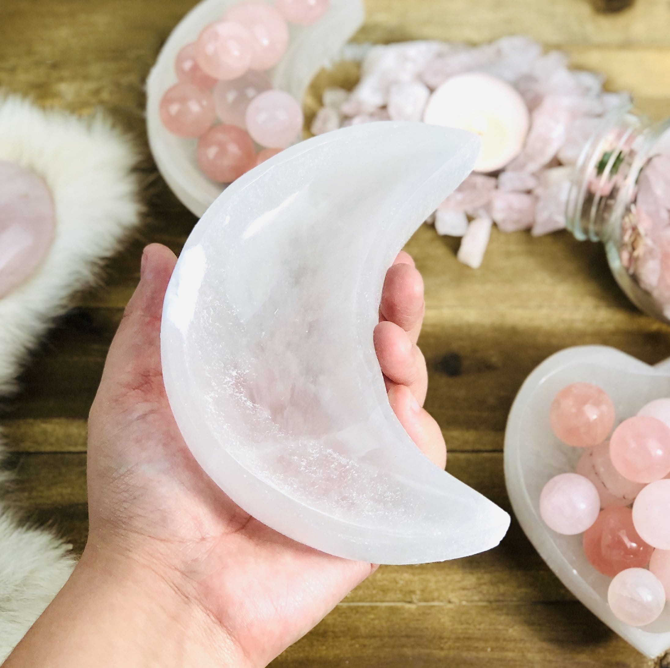 Selenite Crystal Heart or Moon Bowl - Reiki Charging Bowl