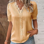 V Neck Plain Lace Elegant Shirt