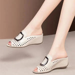 Hollow Fish Mouth Metal Buckle Wedge Heel Sandals