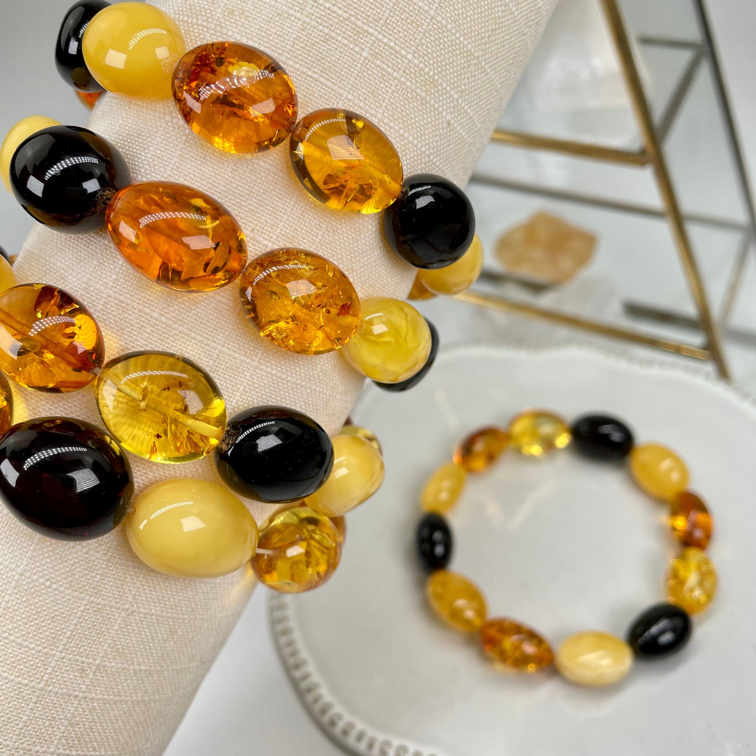 Oval Bead Amber Bracelets - Baltic Amber -