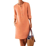 New Solid Color Cotton and Linen Dress