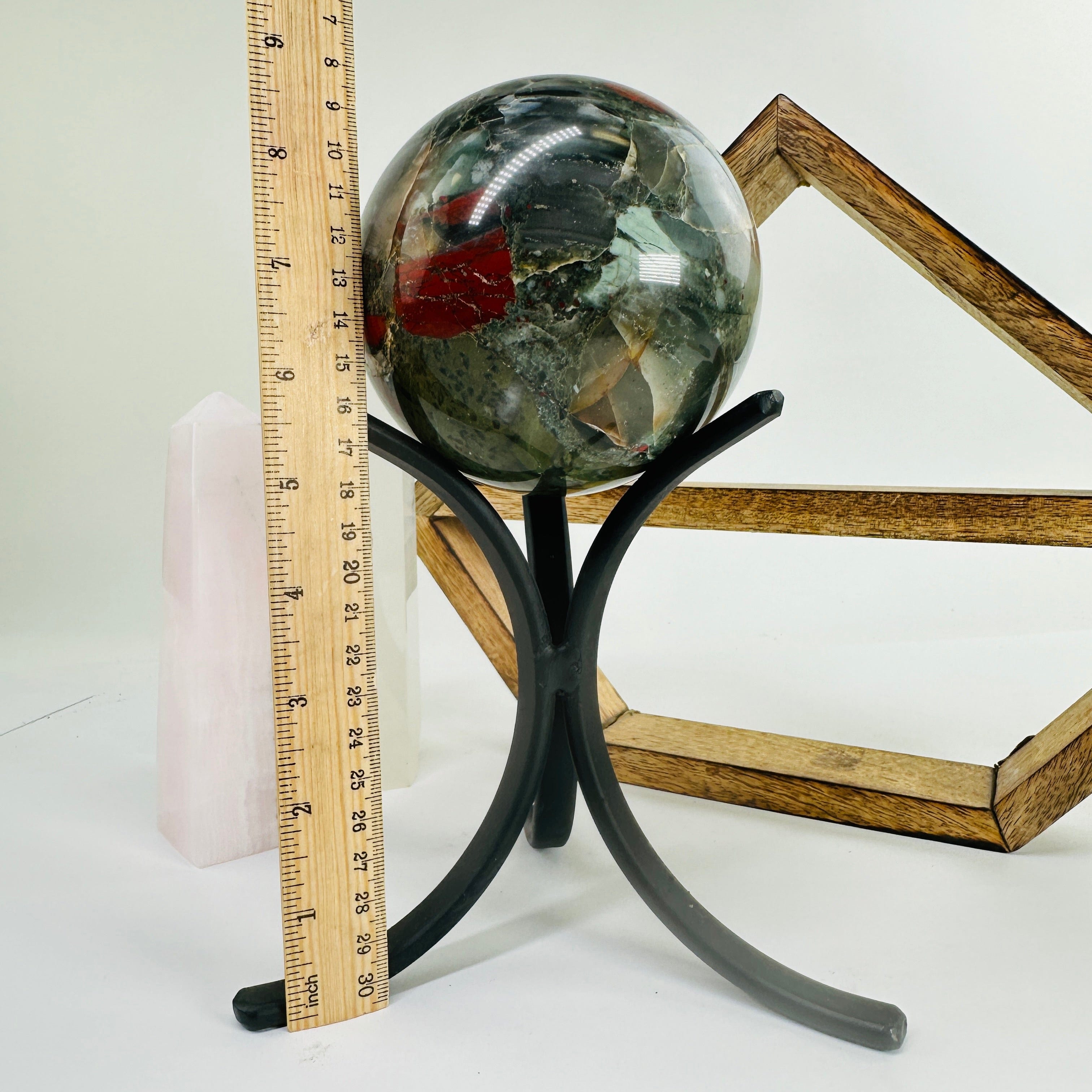 African Bloodstone Polished Crystal Ball with Stand OOAK