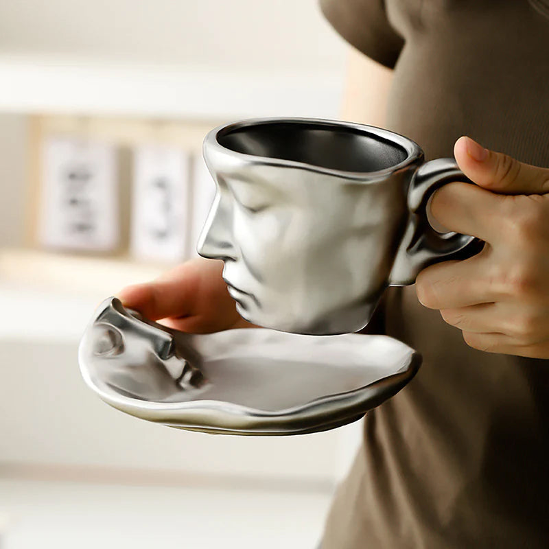 Metal touching face creative ceramic kiss Coffee cup