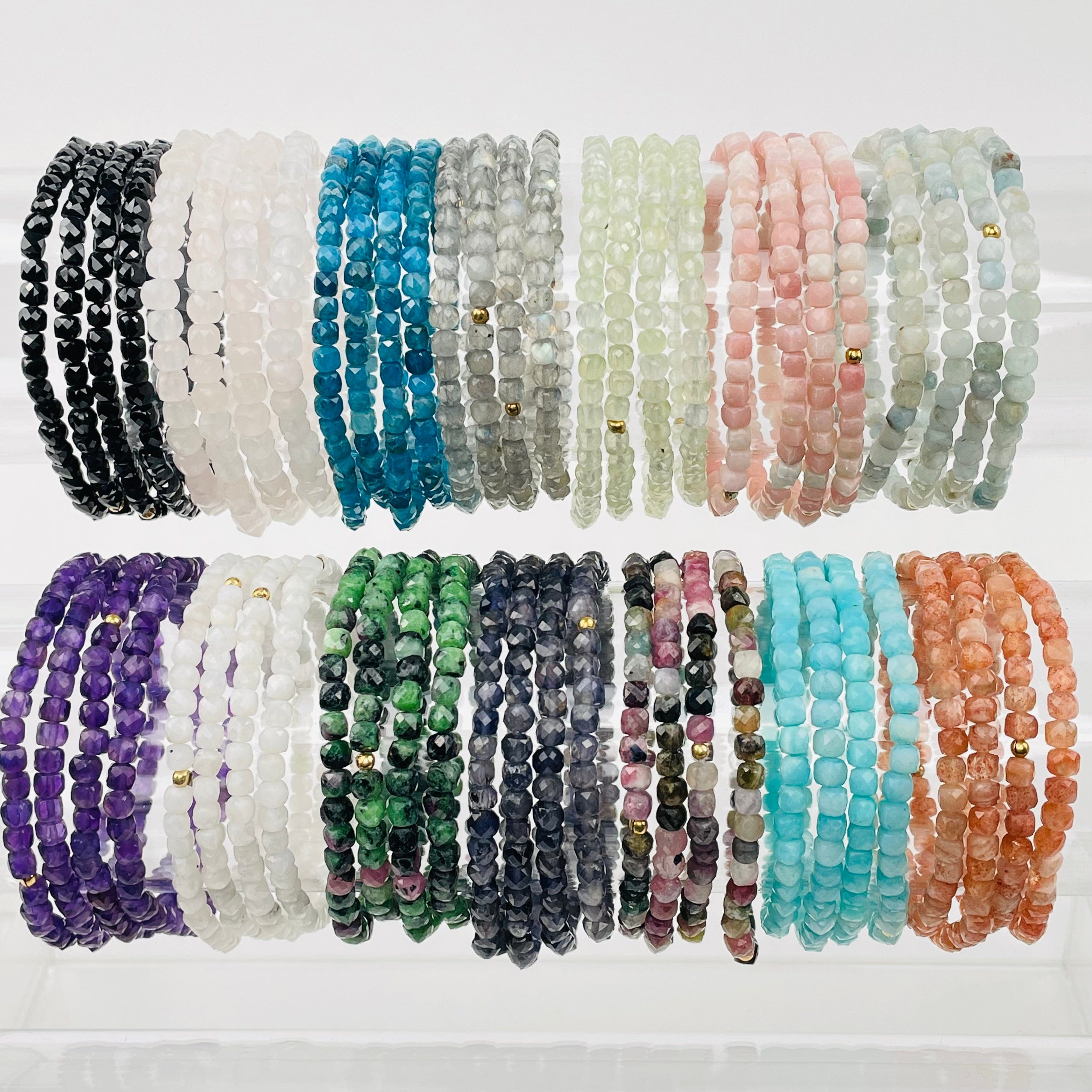 Gemstone Bracelets - 4mm - Faceted Cube