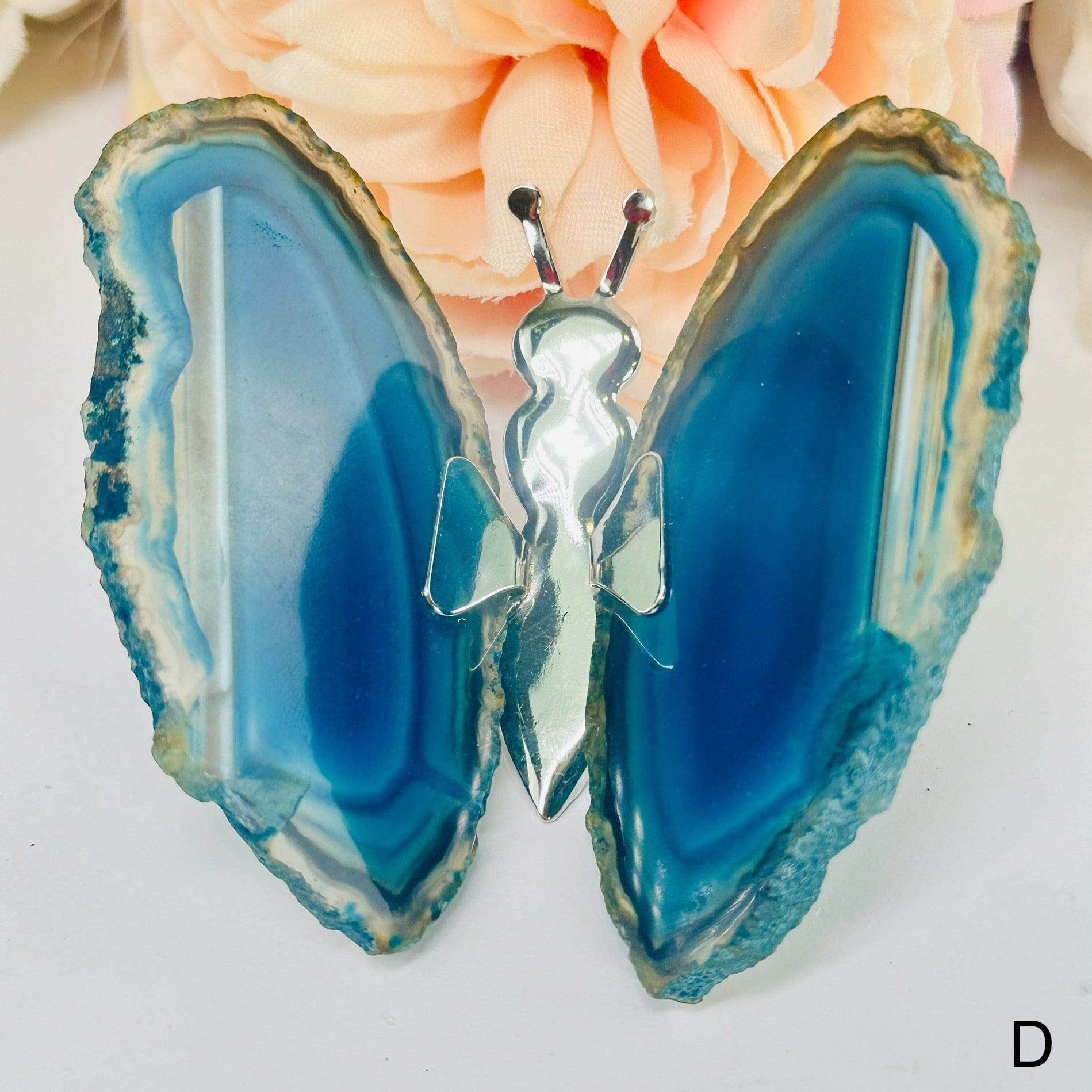 Agate Slice Crystal Butterfly - Dyed Blue Agate - You Choose