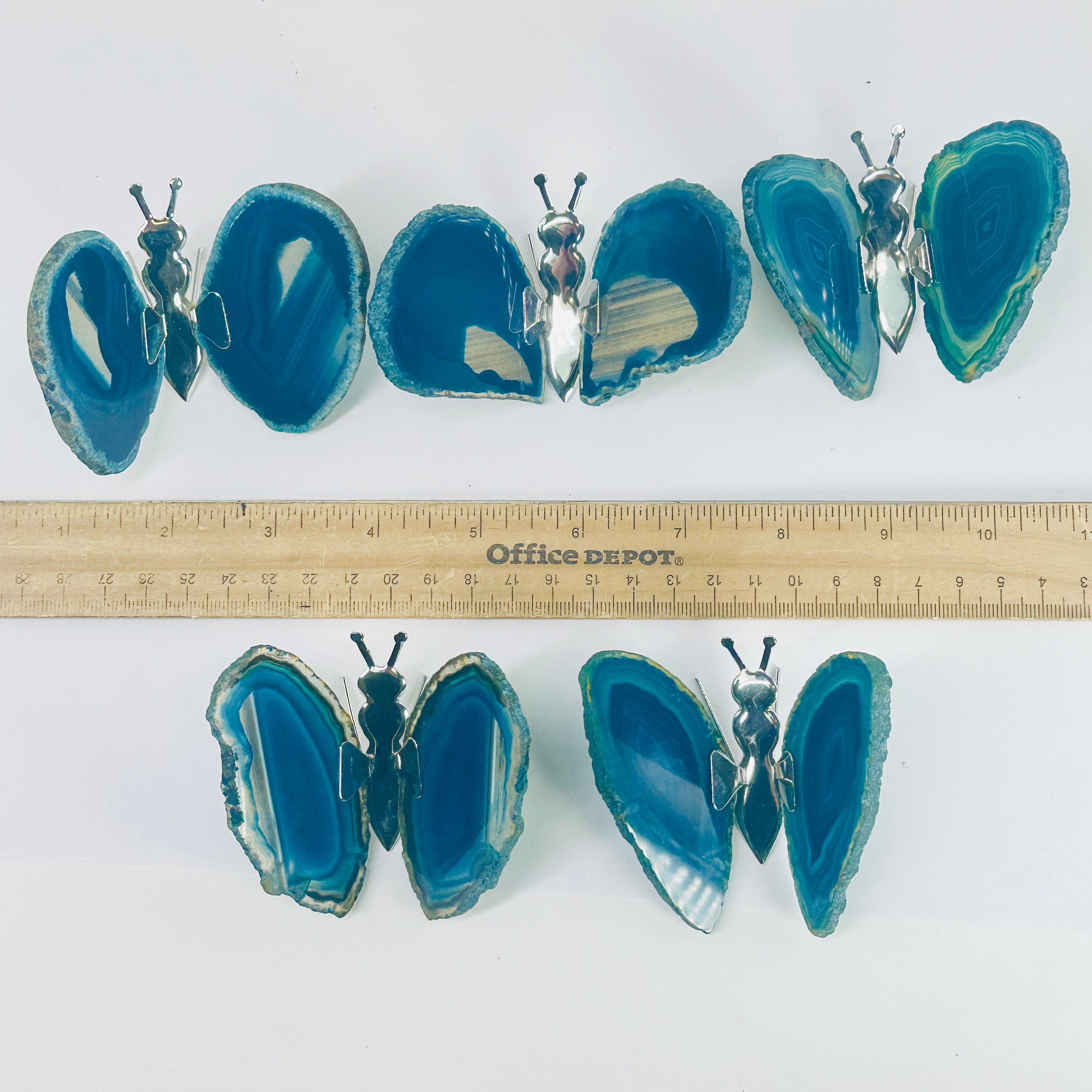 Agate Slice Crystal Butterfly - Dyed Blue Agate - You Choose