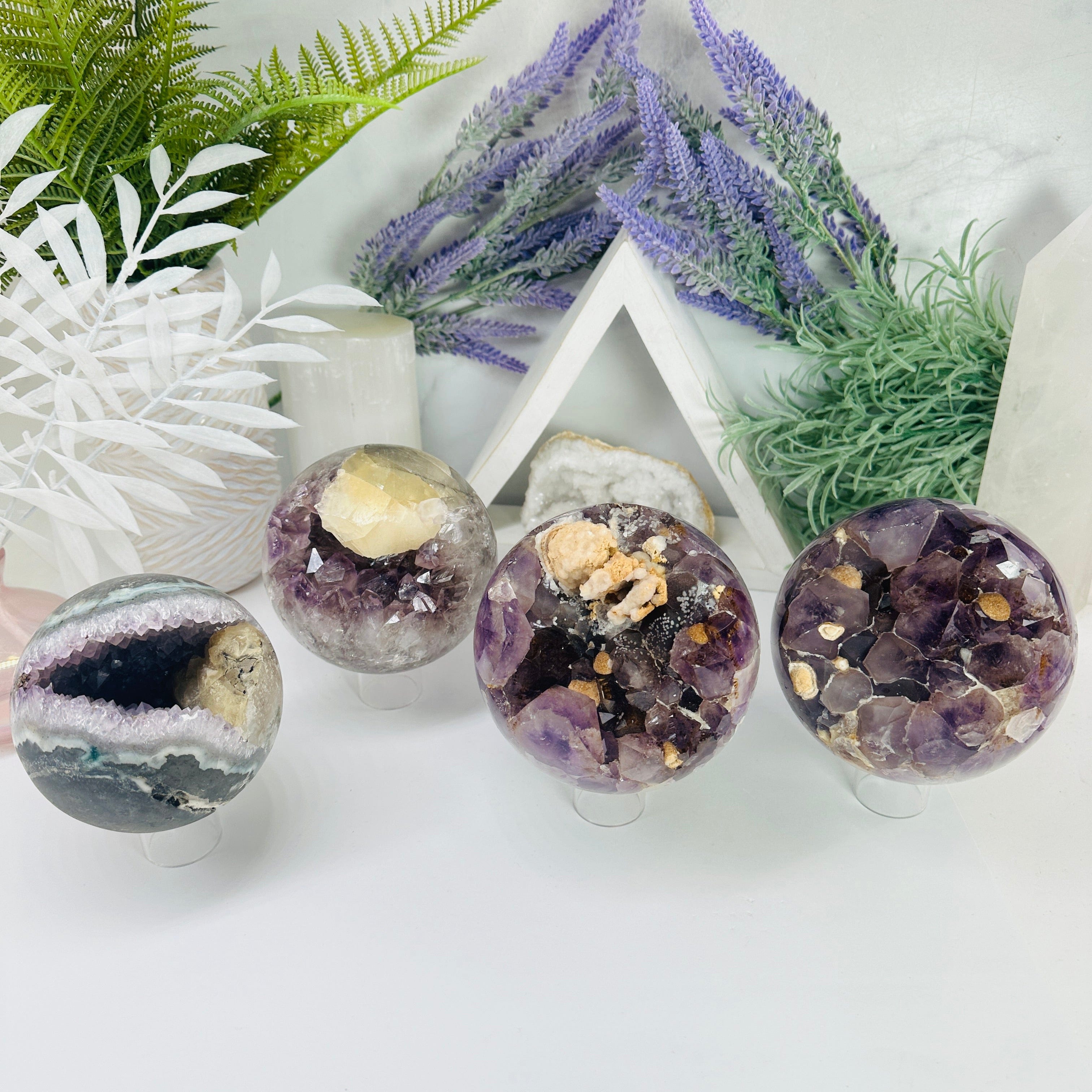 Amethyst Agate Crystal Sphere with Calcite - You Choose