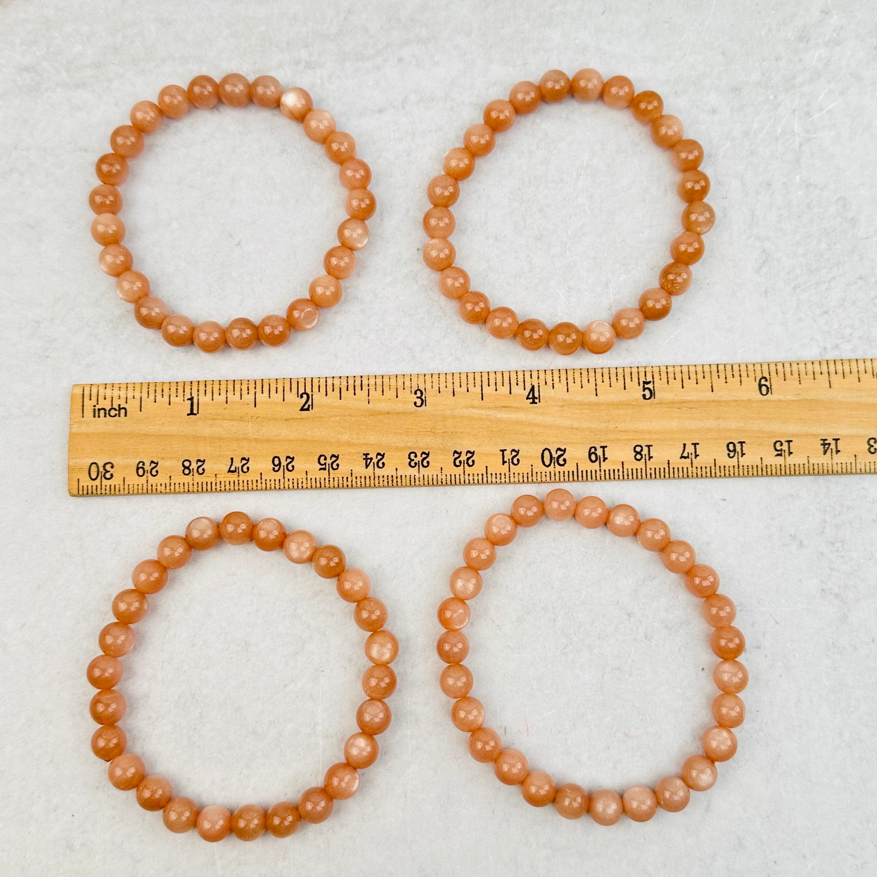 Peach Moonstone Round Bead Bracelets - 7mm -