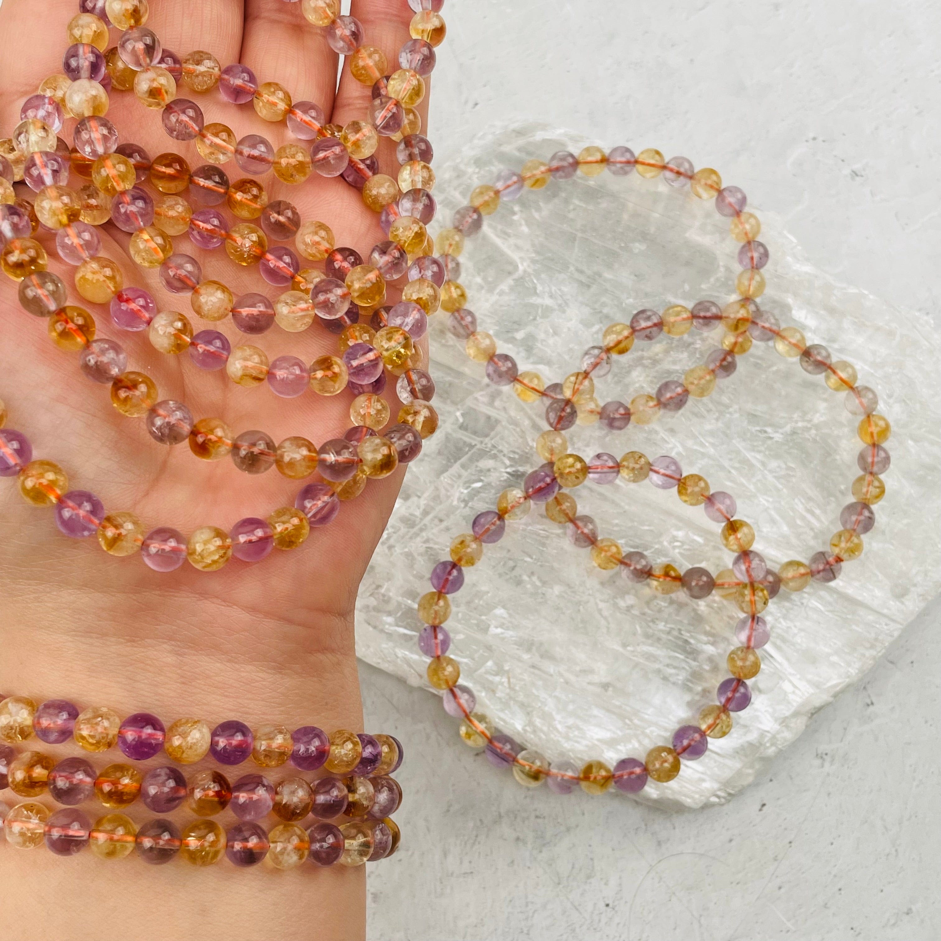 Amethyst and Citrine (heat treated) Round Bead Bracelets - 6mm High Quality