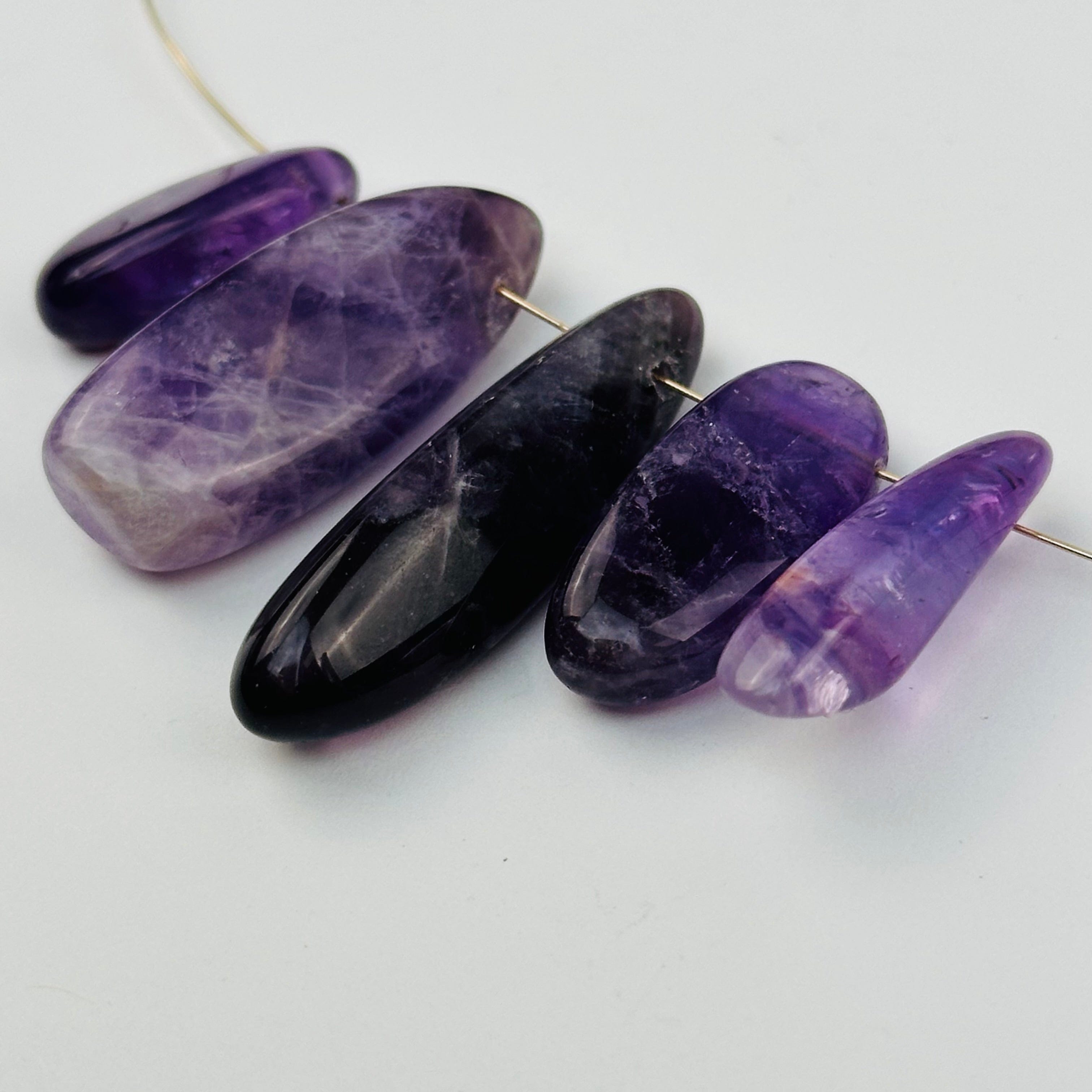 Amethyst Bead Polished Oval - Top Side Drilled - 5pcs -