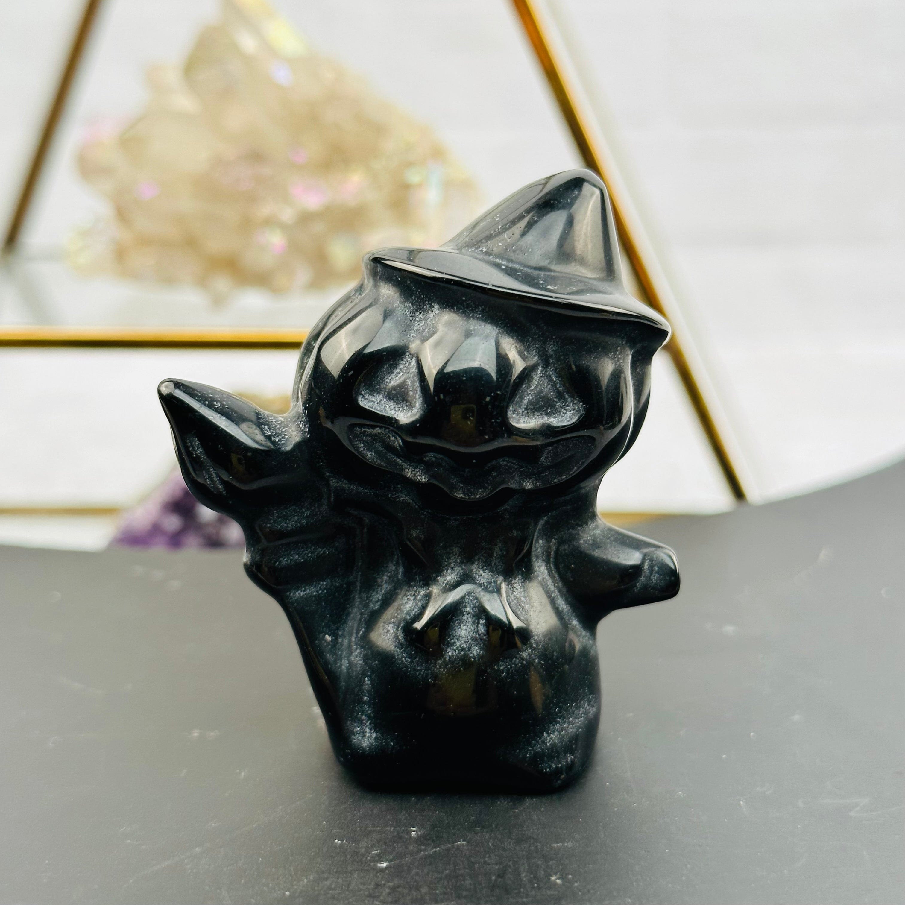 Carved Gemstone Pumpkin Head Witch - You Choose Stone - Halloween