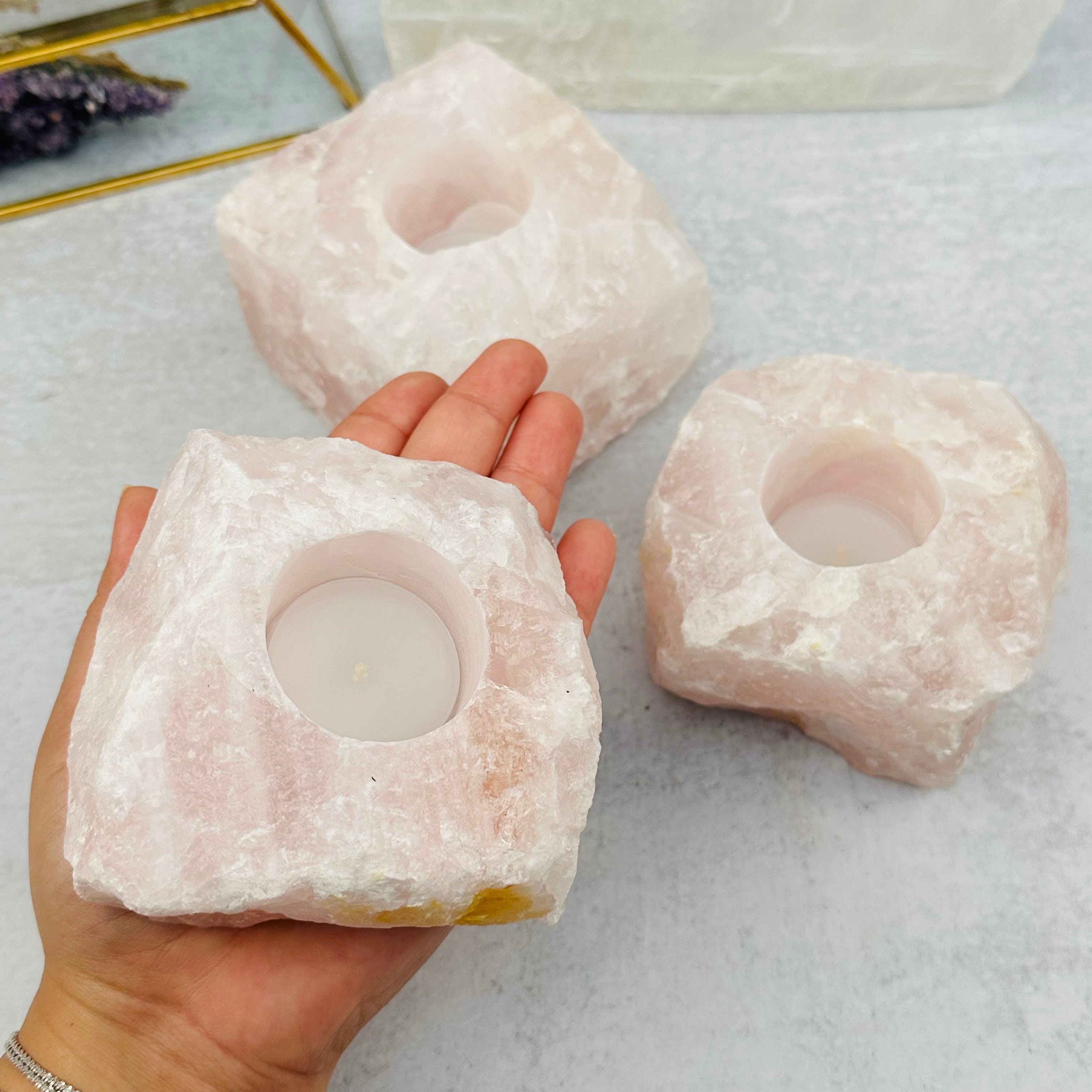 WHOLESALE Crystals - Case Pack BULK LOT - BUY THE BOX 🌸 20 Rose Quartz "B" Candle Holders - SAVINGS