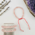 Crystal Rose Quartz Faceted Rondelle Bracelet - Slider Adjustable Closer