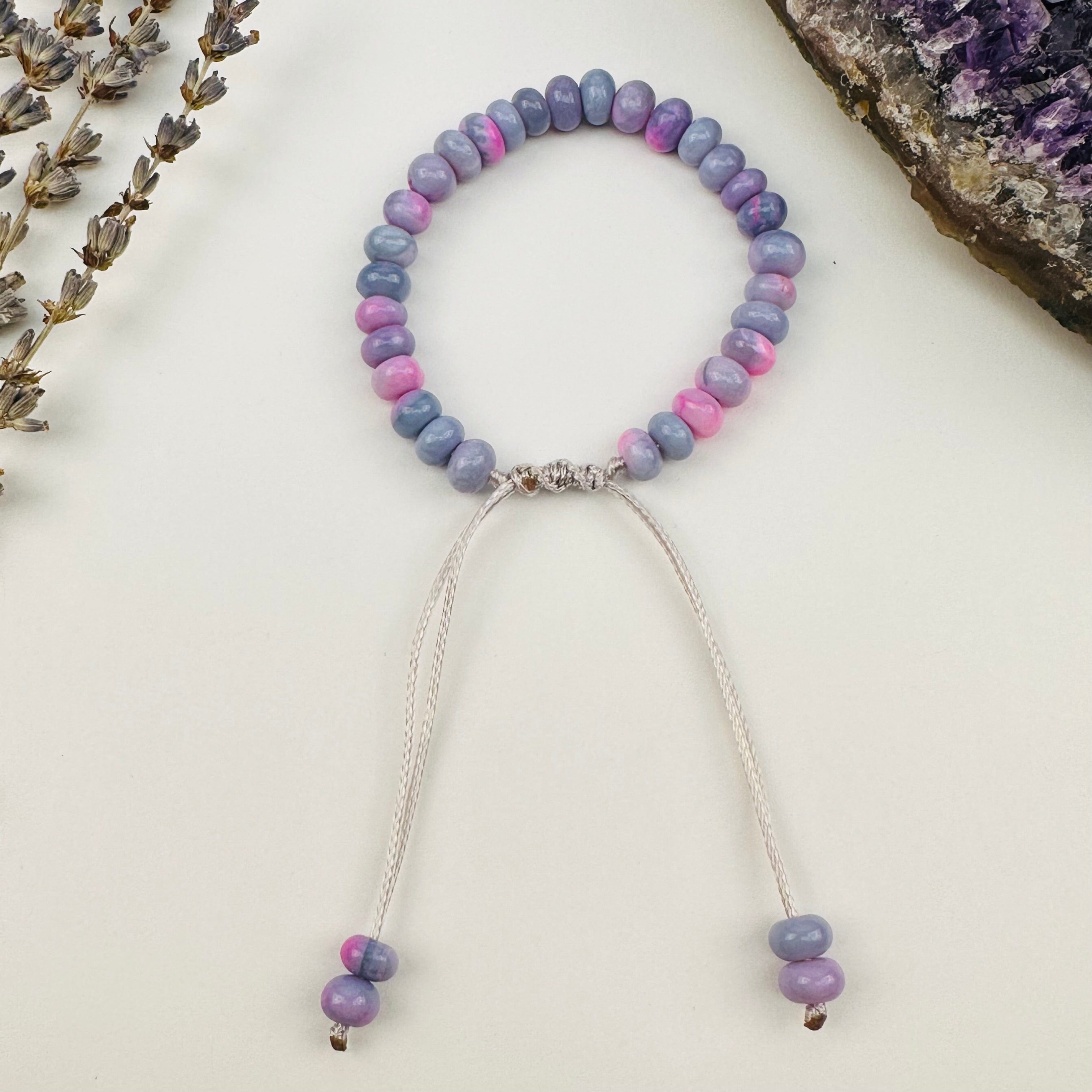 Crystal Lavender Opal Bracelet -Slider Adjustable Closer