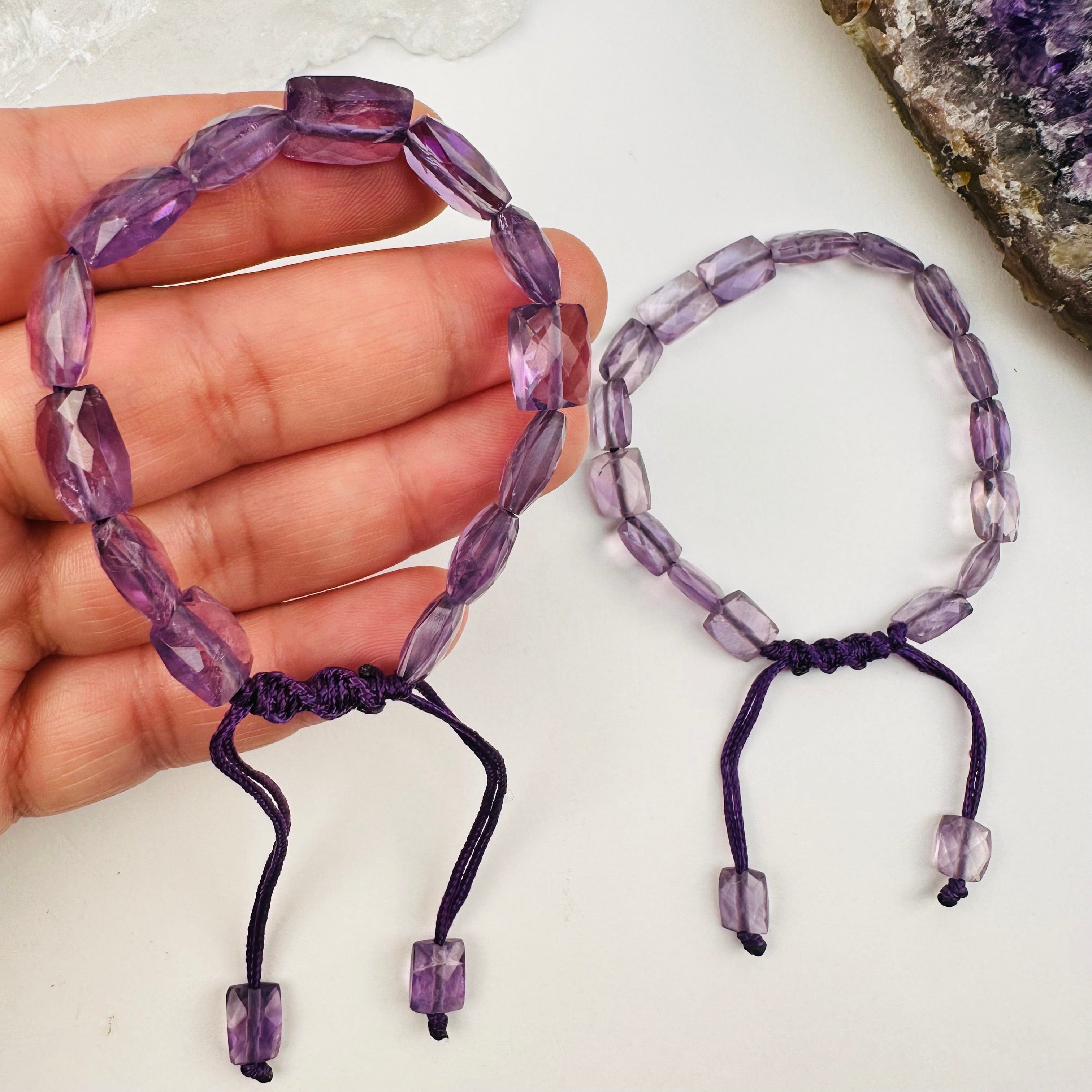 Amethyst Bracelet -Chiklate Slider Adjustable Closer Crystal Bracelet