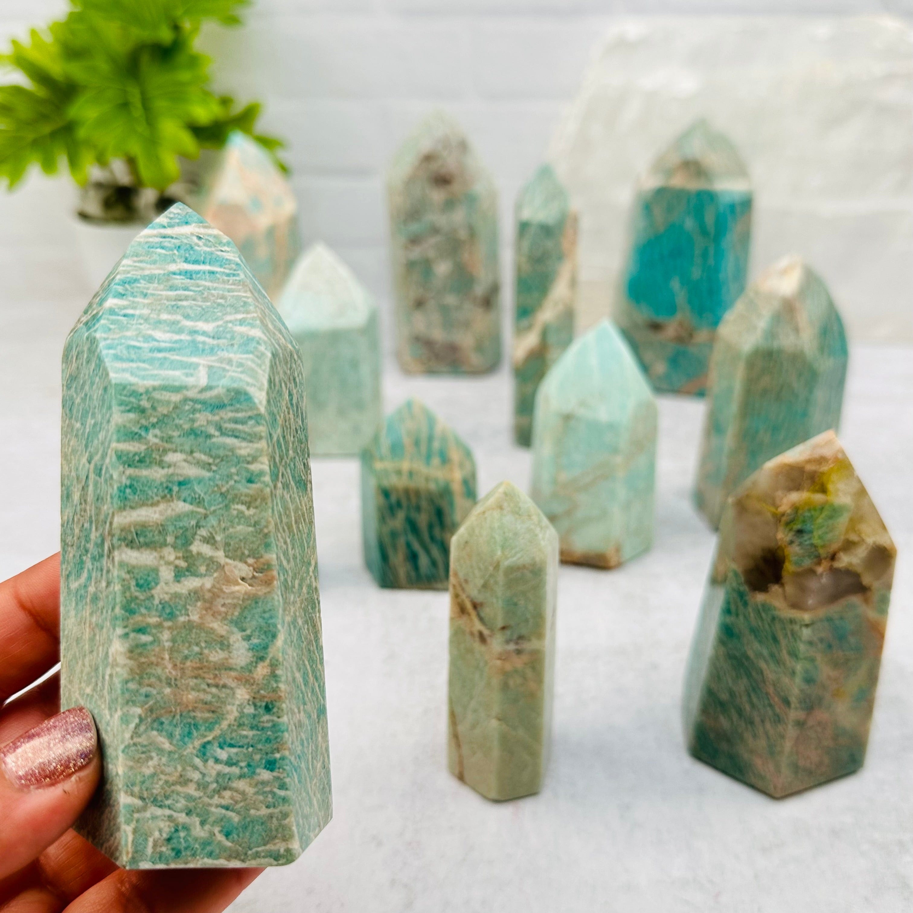 Amazonite Crystal Polished Tower Obelisk Point - By Weight