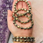 Coated Pyrite Cube Bead Bracelet - Crystal Jewelry -