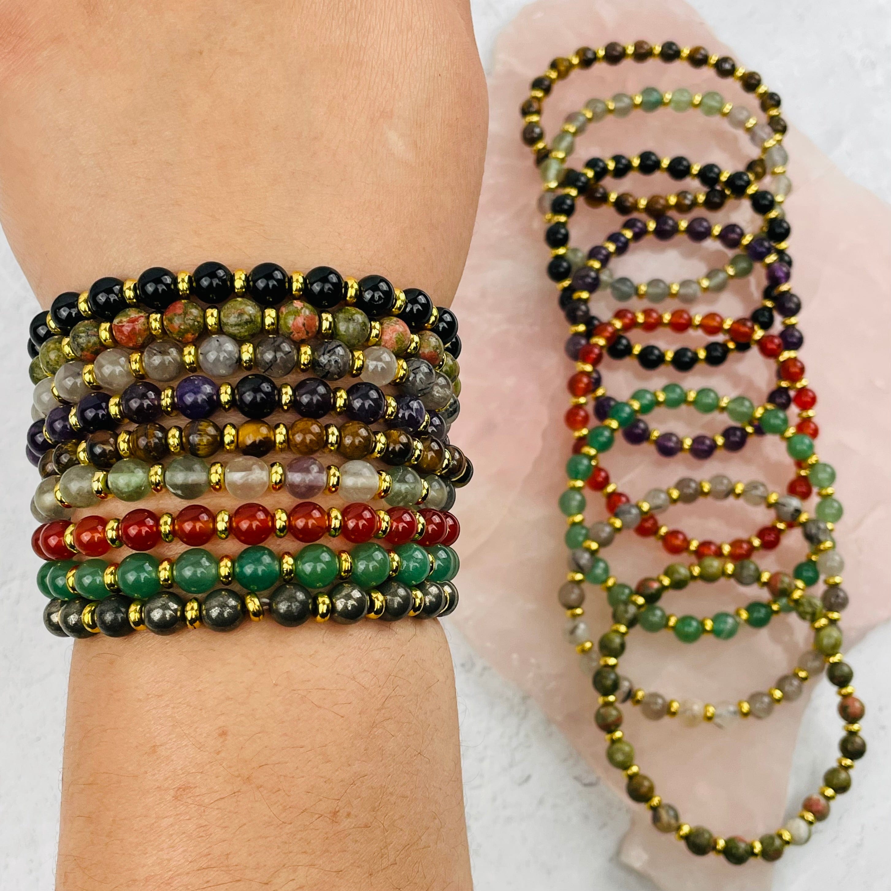 Gemstone Bracelets with Gold Spacers - 6mm