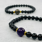 Black Tourmaline with Gemstone Bead Bracelets - Gold or Silver Accent