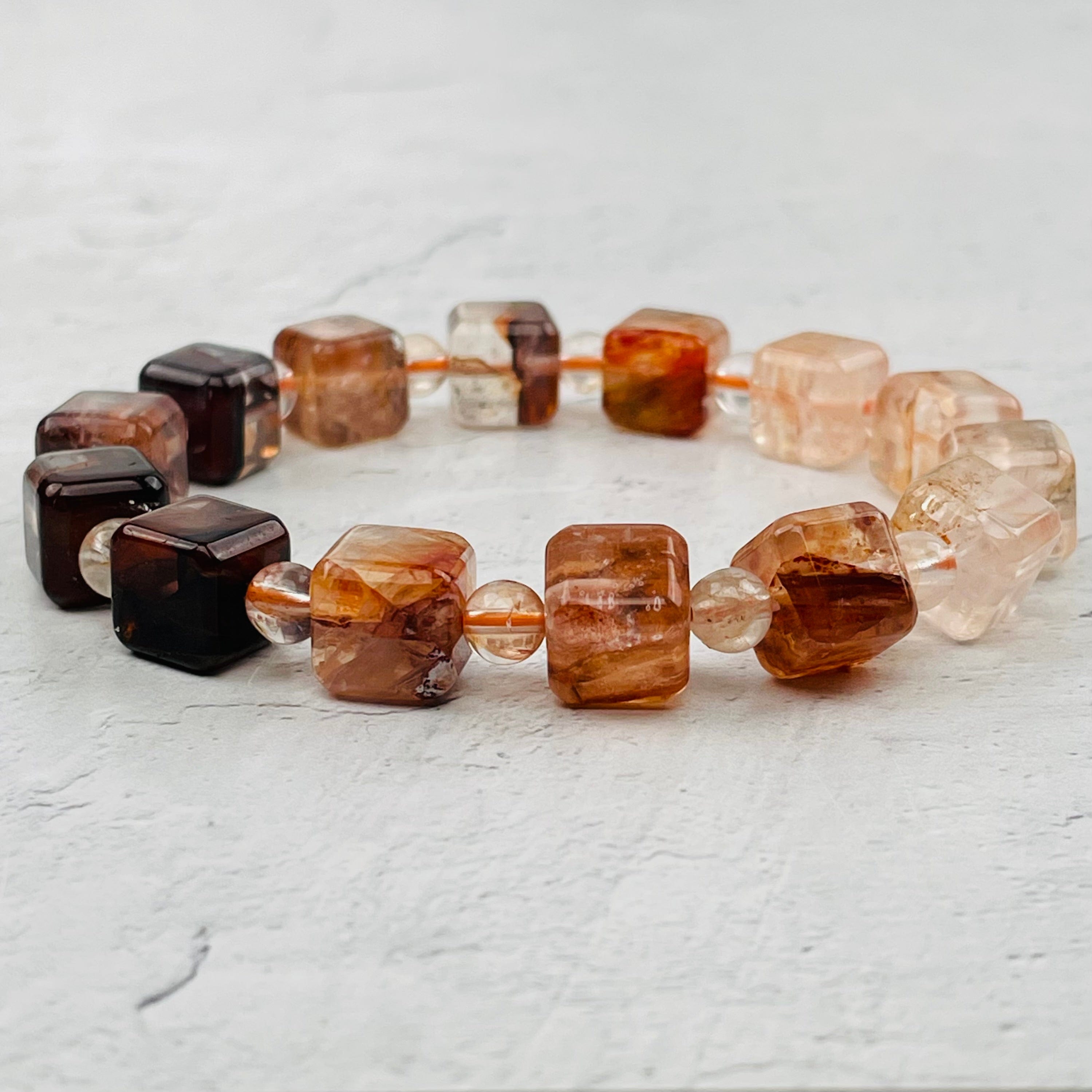 Hematoid Quartz Cube Bead Bracelet