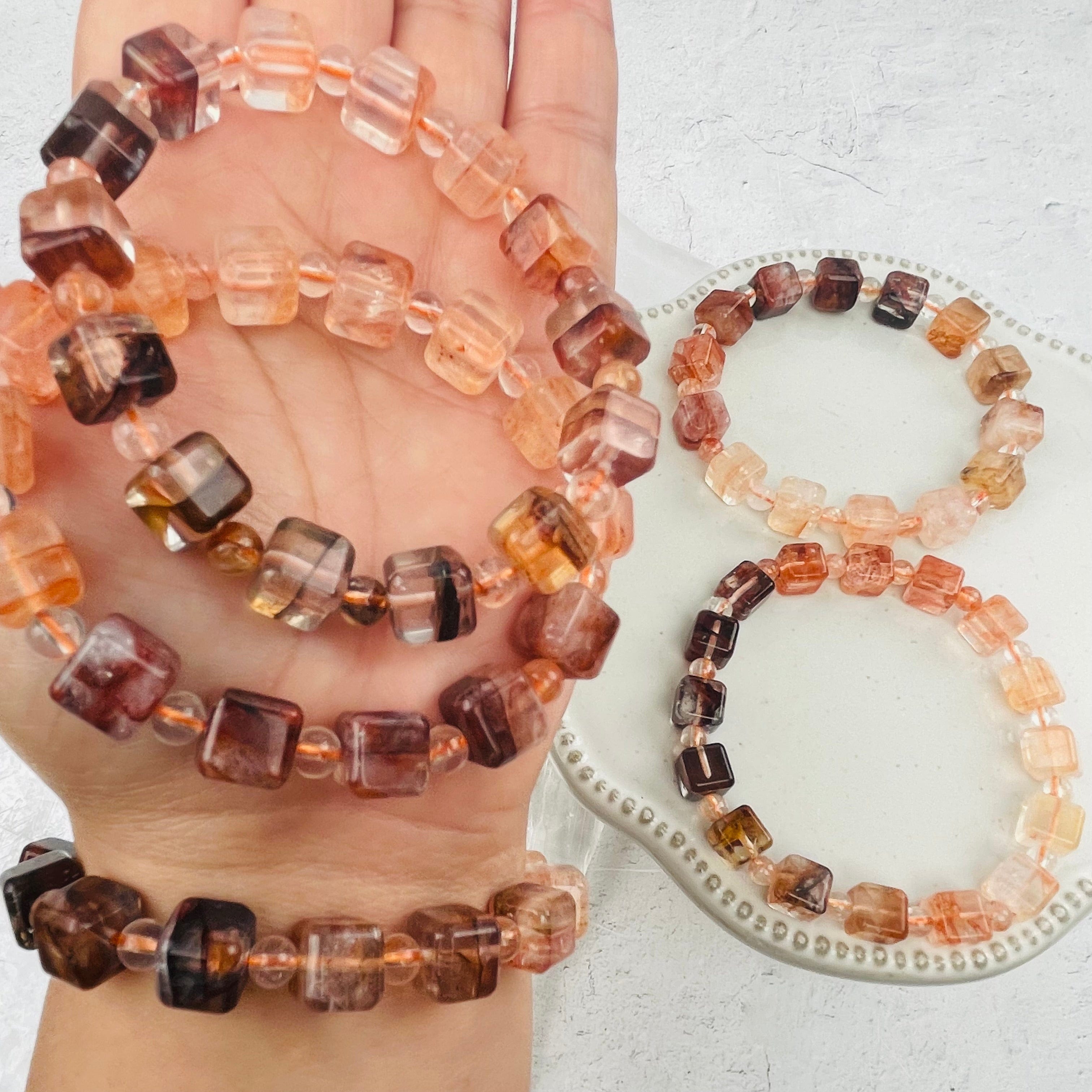 Hematoid Quartz Cube Bead Bracelet