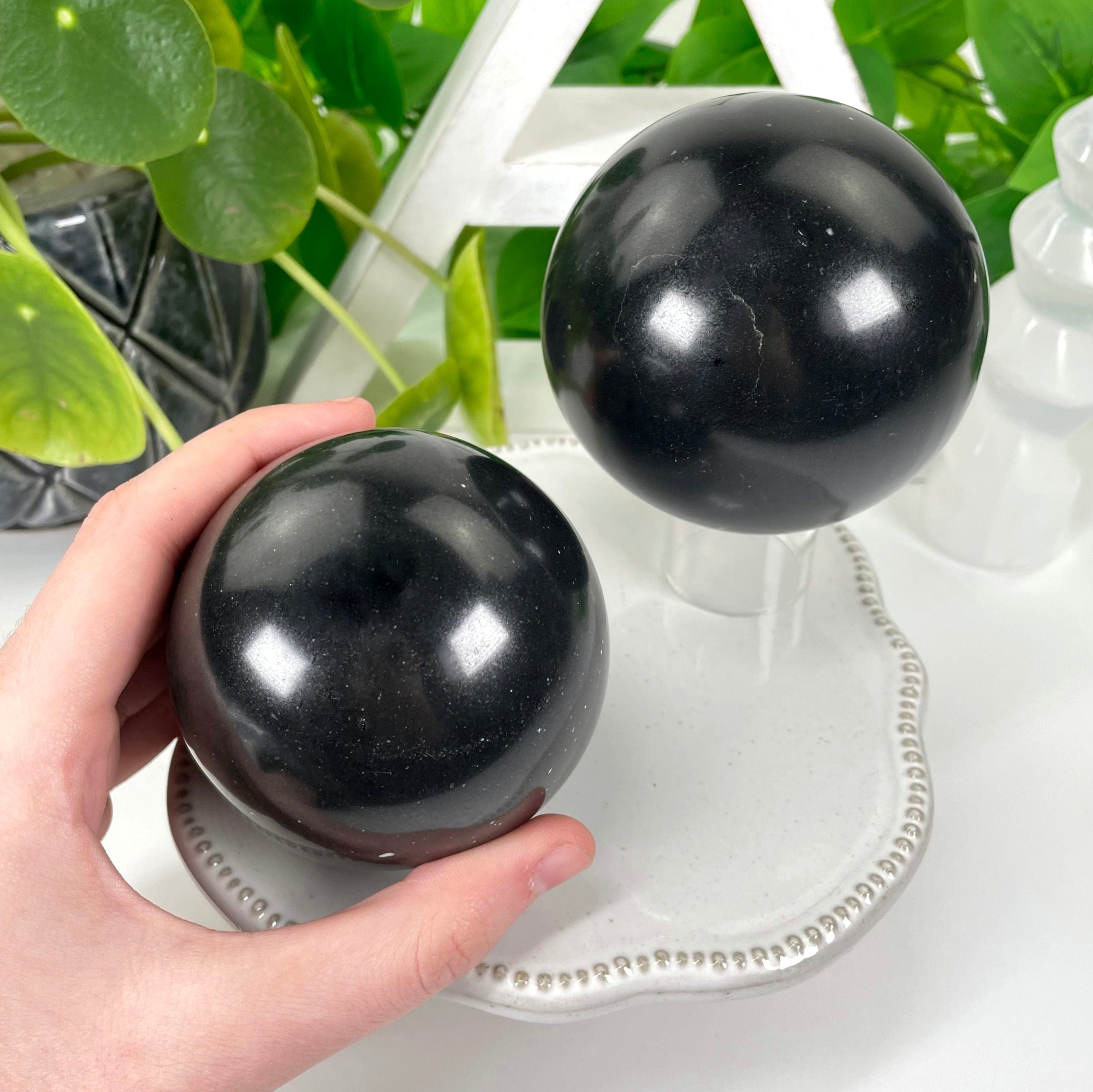 Black Tourmaline Polished Spheres - By Weight - Halloween Decor