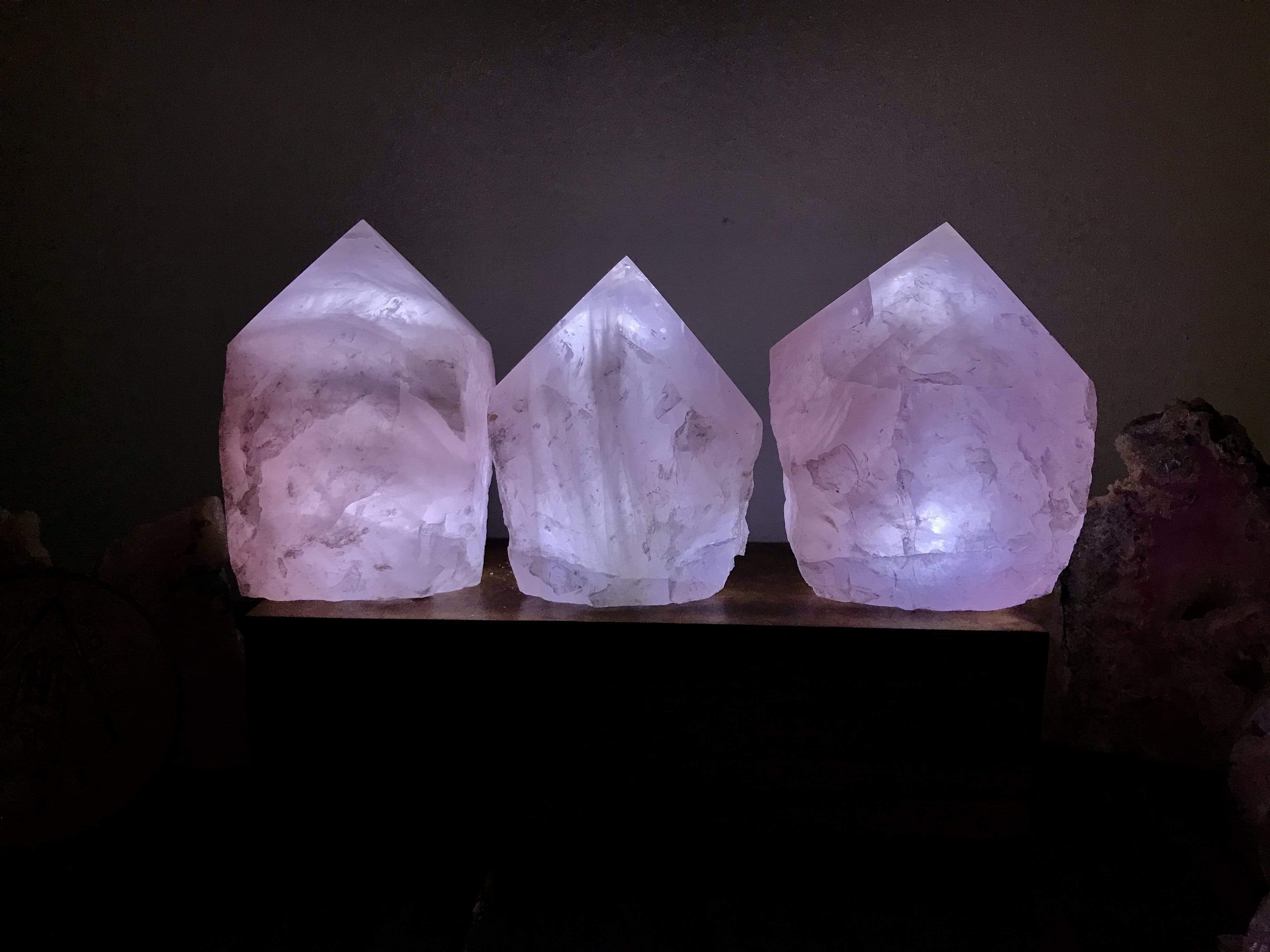 Rose Quartz and Crystal Point Lamps with USB Cord