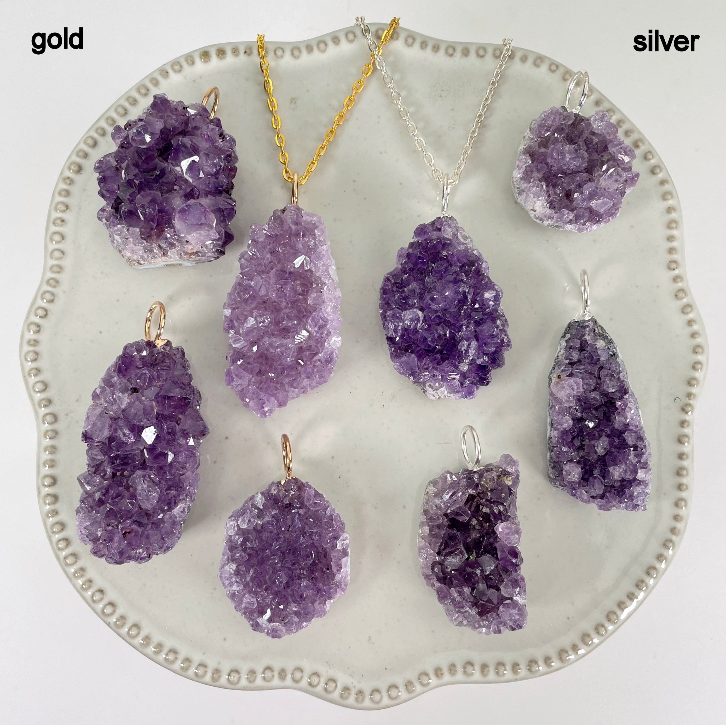 Amethyst Druzy Cluster Pendants with Hoop Bail- S158B13