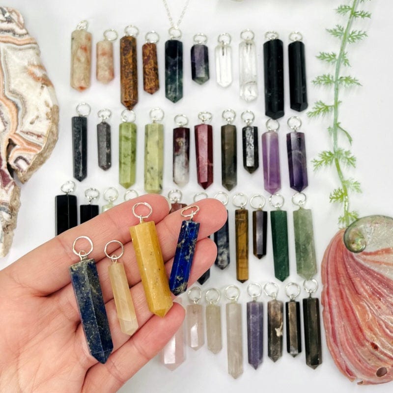 Gemstone Point Pendants with Silver Tone Circle Bail