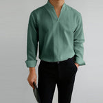 Men's Casual Solid Color V-Neck Long Sleeve Shirt