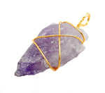 Amethyst Arrowhead Pendant Wire Wrapped Gold Tone Arrow Head Charm