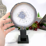 Agate on Wood Display Stand - Soft Grey Blue- OOAK