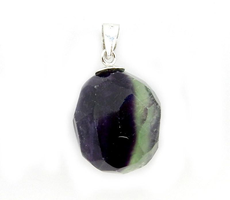 Fluorite Pendant - Rainbow Fluorite with Silver Plated Bail (12BROWNSHELF-70-02)