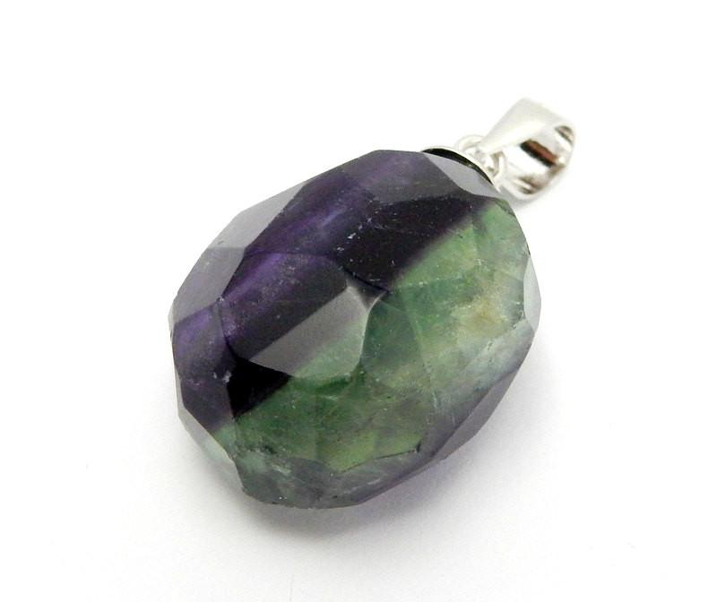 Fluorite Pendant - Rainbow Fluorite with Silver Plated Bail (12BROWNSHELF-70-02)