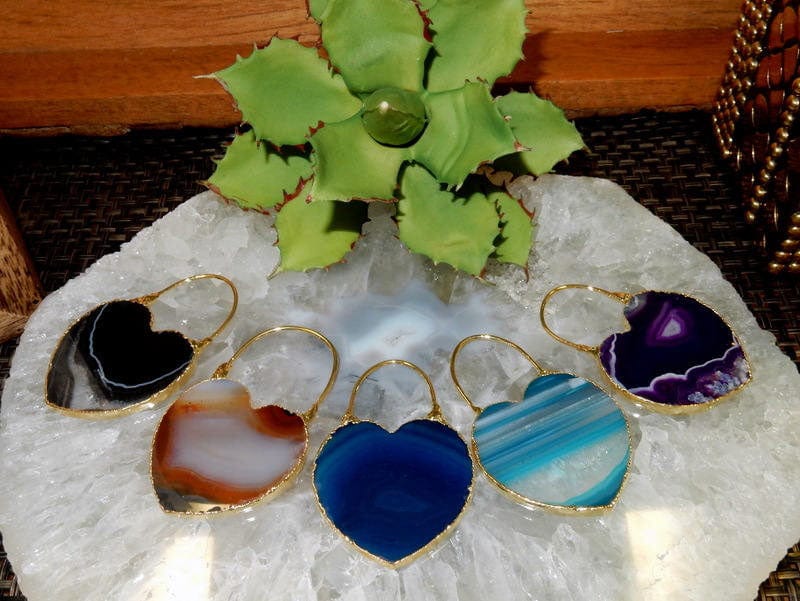 Agate Slice Heart Shaped Pendant with Electroplated Edge & Fancy Bail