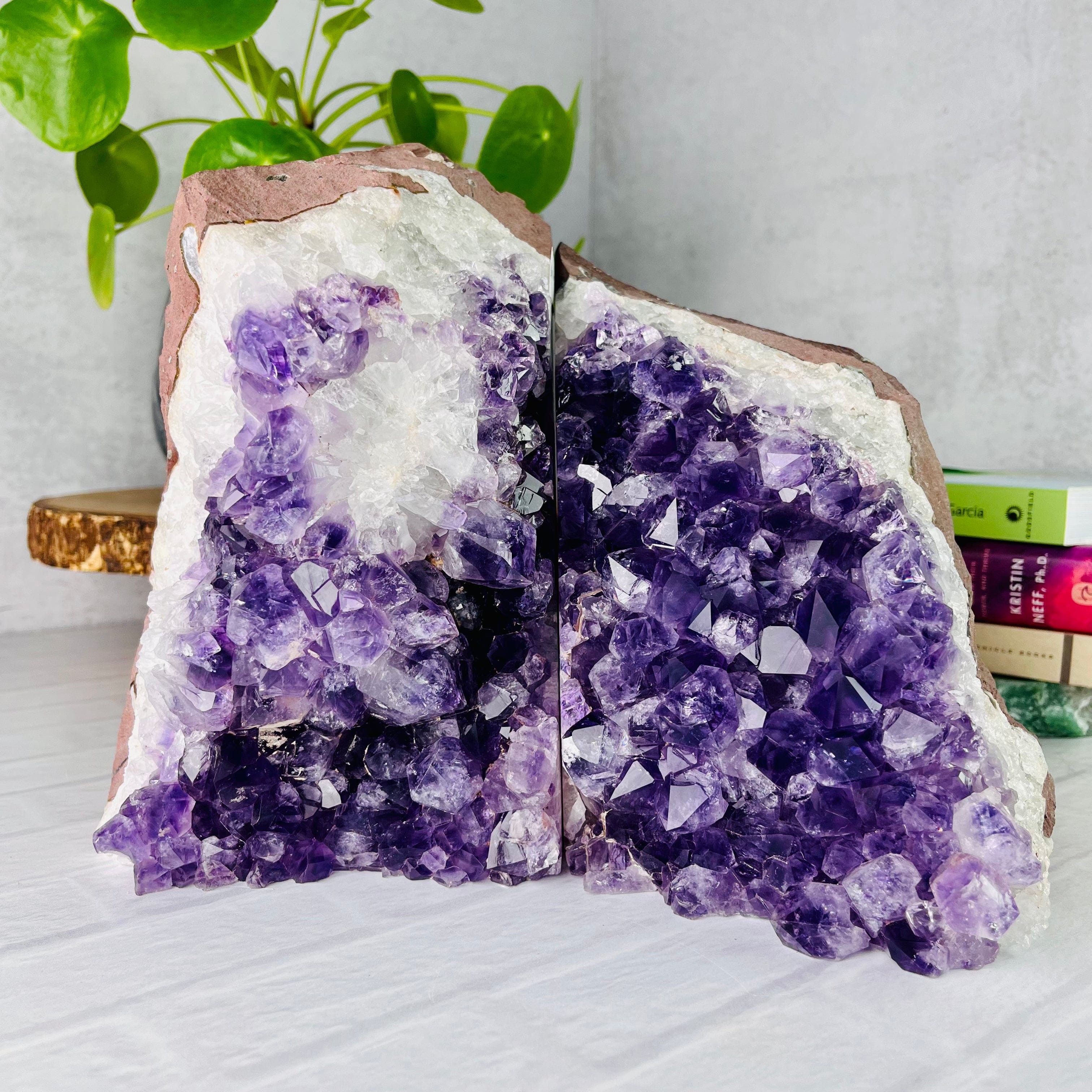 Amethyst Cluster Bookend Set Deep Purple