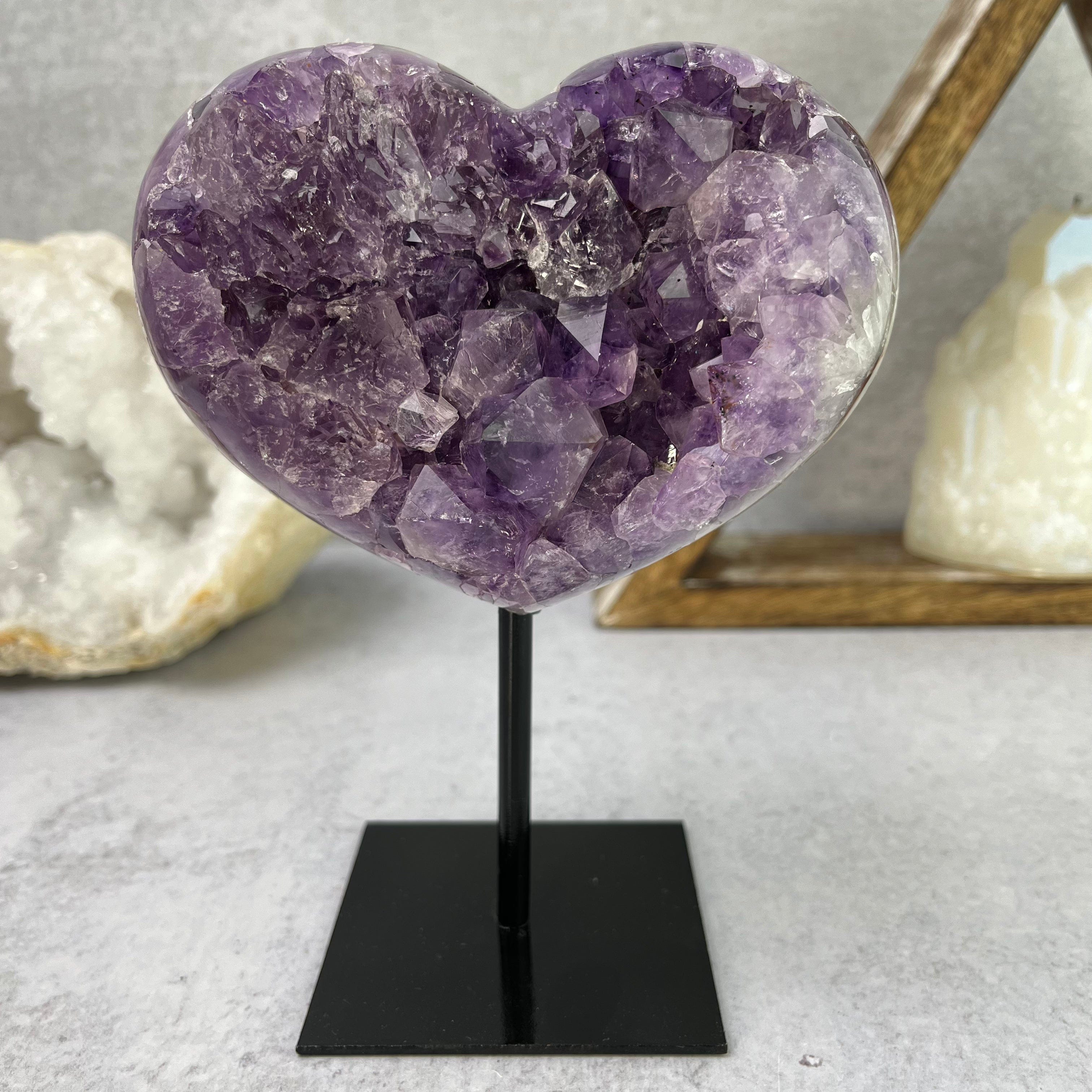 Amethyst Purple Heart Cluster on Metal Stand- OOAK -