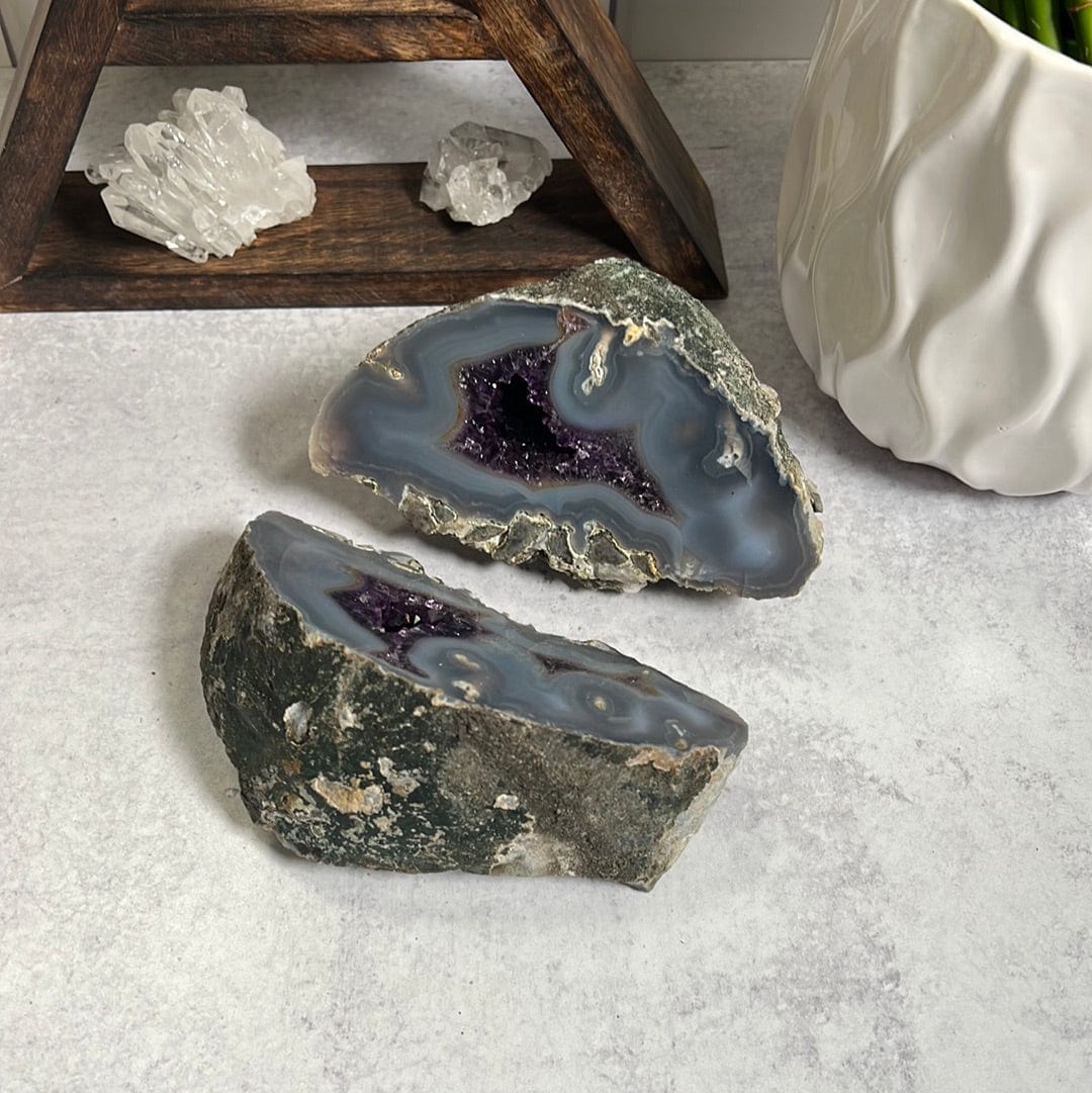 Agate and Amethyst Geode Pair