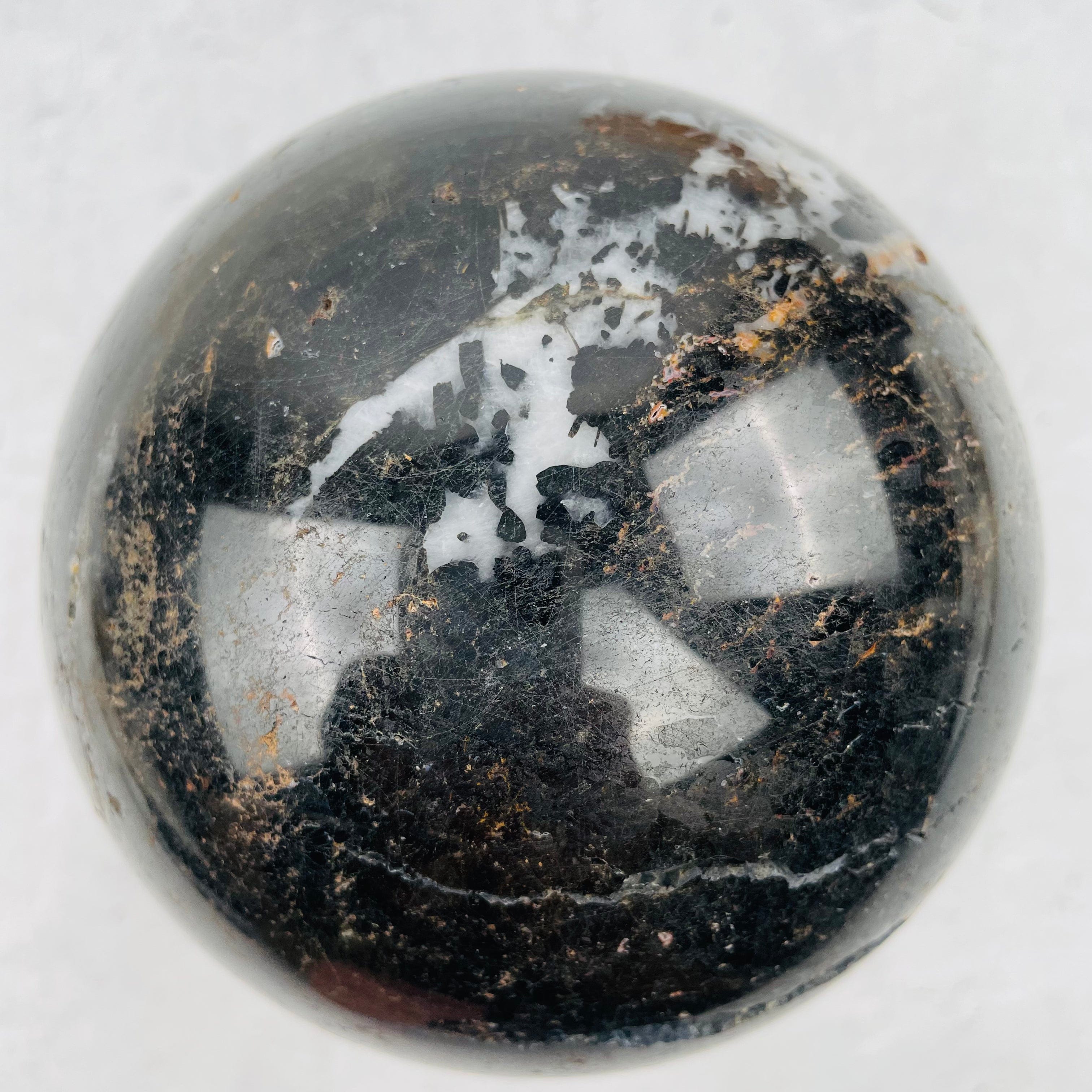 Black Tourmilated Quartz Sphere - OOAK - Polished