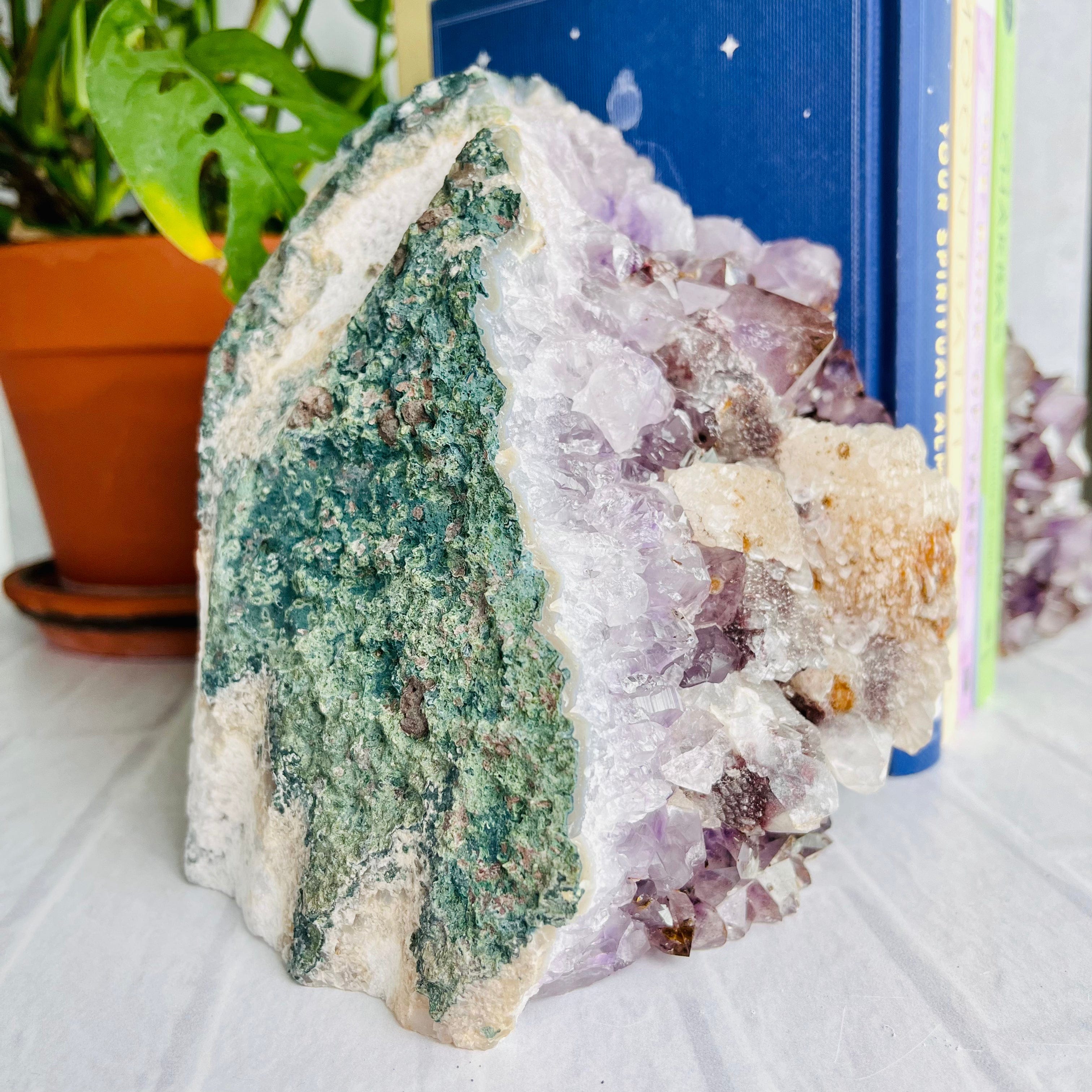 Amethyst Bookend Set with Calcite Cluster