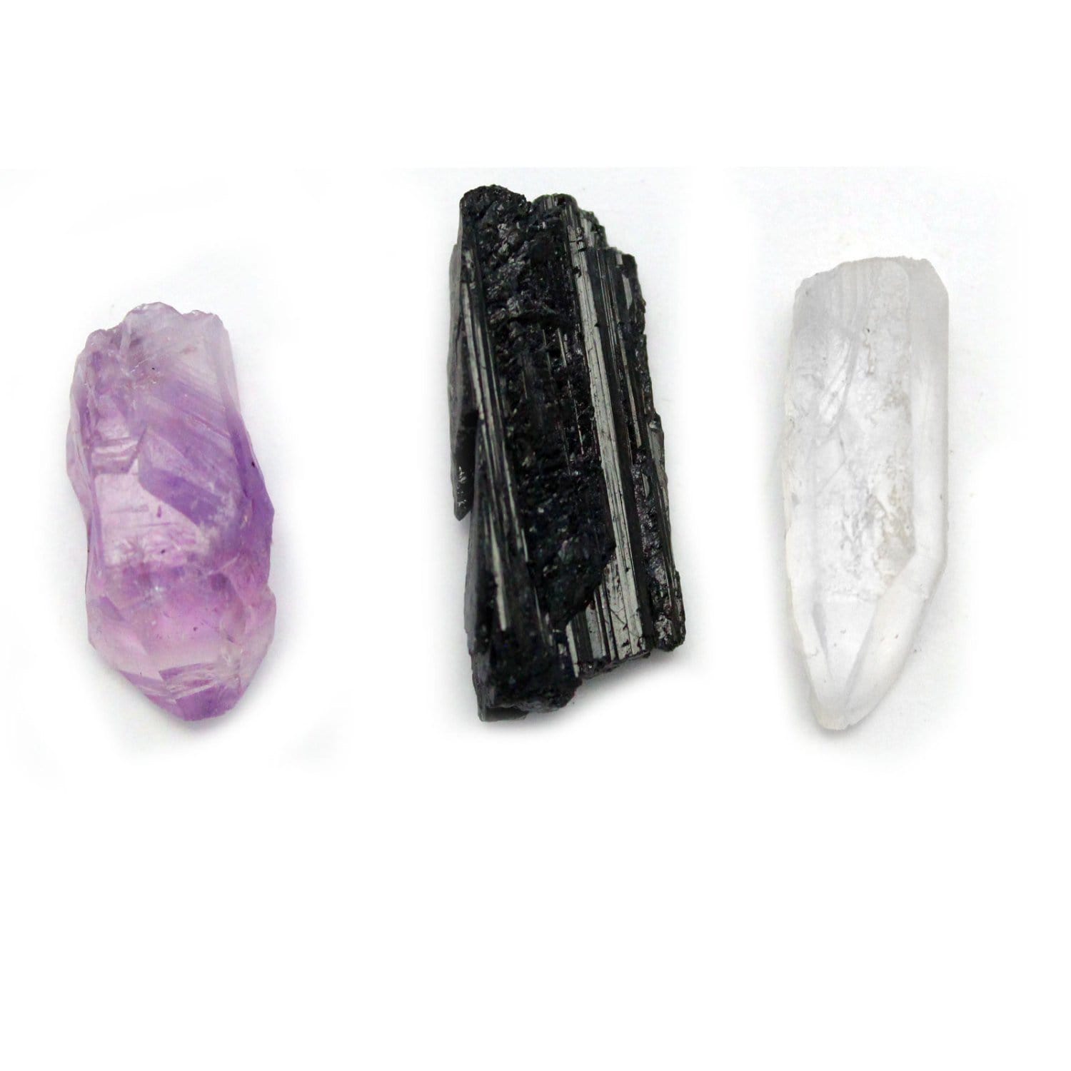 Three Natural Crystal Set - Tourmaline, Crystal Quartz, Amethyst -Set of 3 Stones